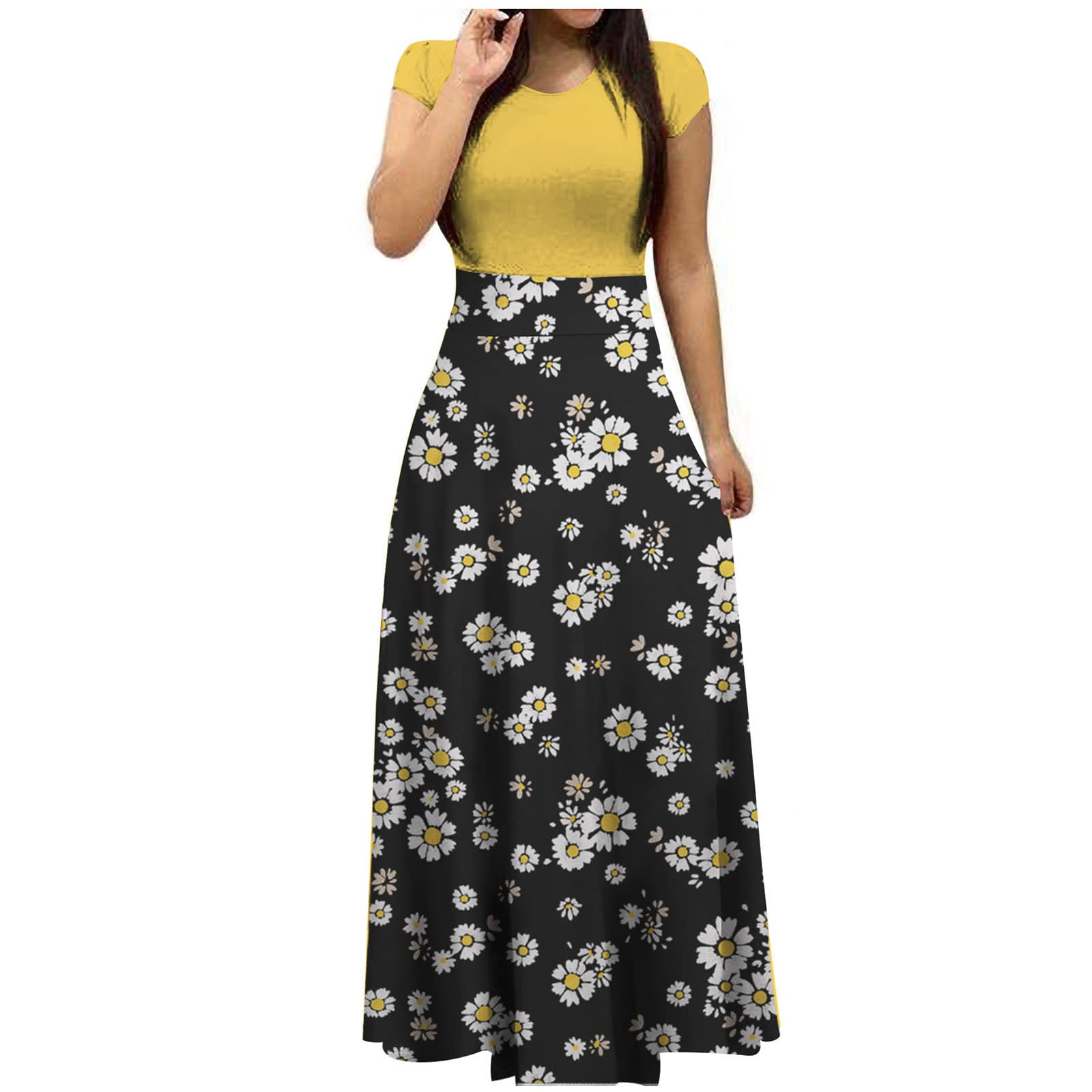 Women's Floral Printed Maxi Dress - Short Sleeve Summer & Spring Long Dress, Casual Loose Fit for Beach, Vacation, and Everyday Wear