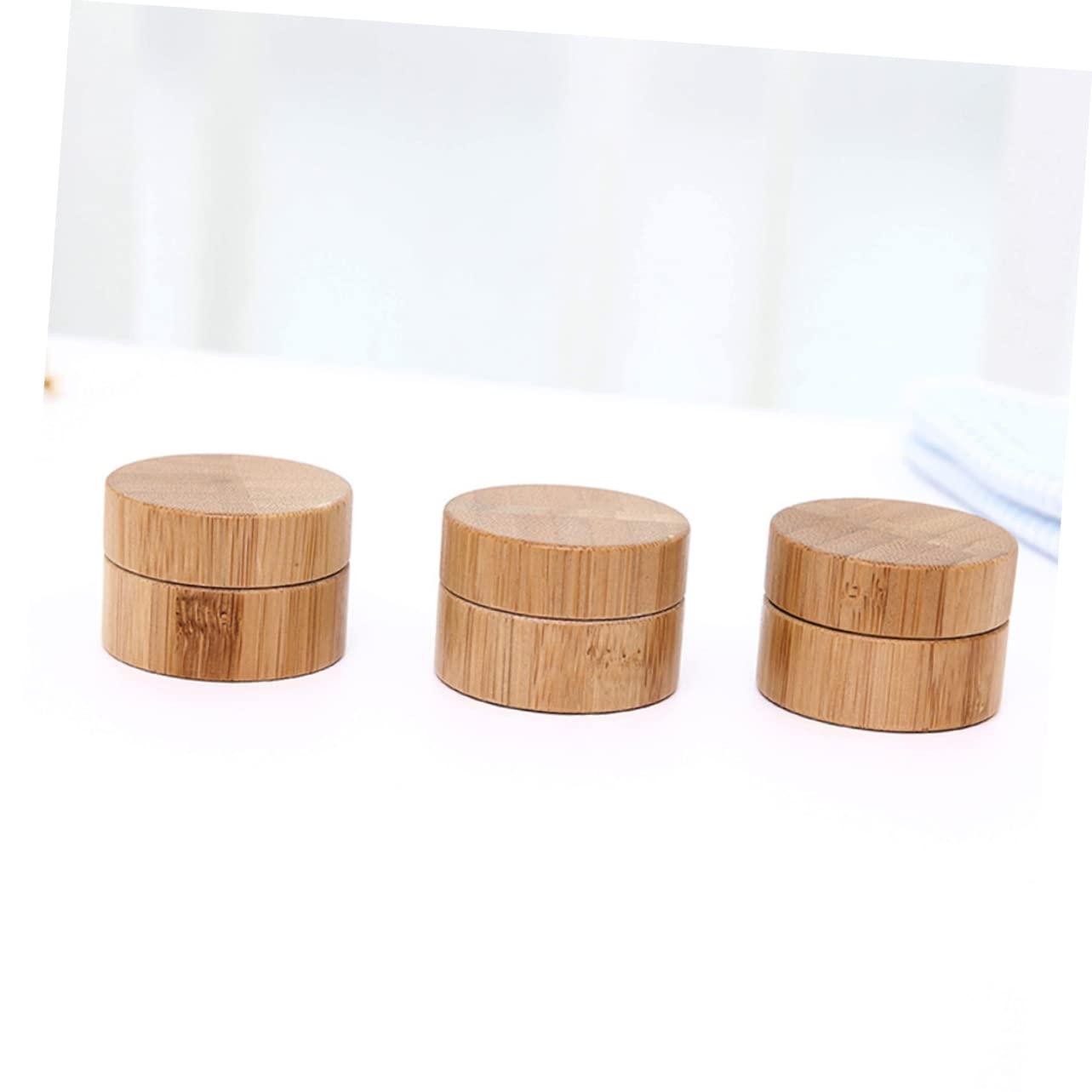 Minkissy 1pc Refillable Wooden Makeup Powder Case with Glass Container & Puff - Empty Cosmetic Jar for Cream, Loose Powder, Terrarium - Compact Travel-Friendly Design for Home & On-the-Go Use