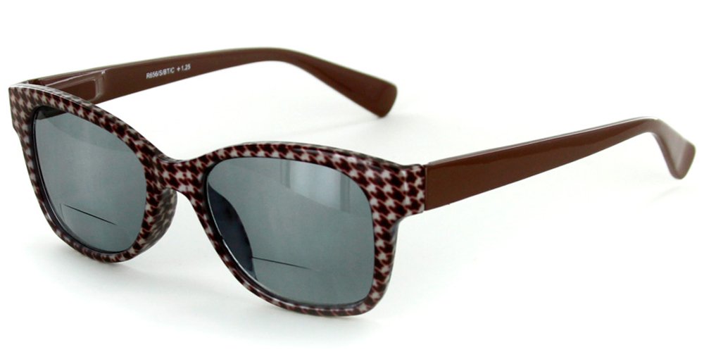 Chex Bifocal Reading Sunglasses for Men & Women - Houndstooth Pattern Wayfarer Frames, +1.75 Magnification in Maroon | UV Protection Eyewear for Reading Outdoors, Driving & Fashion Accessories