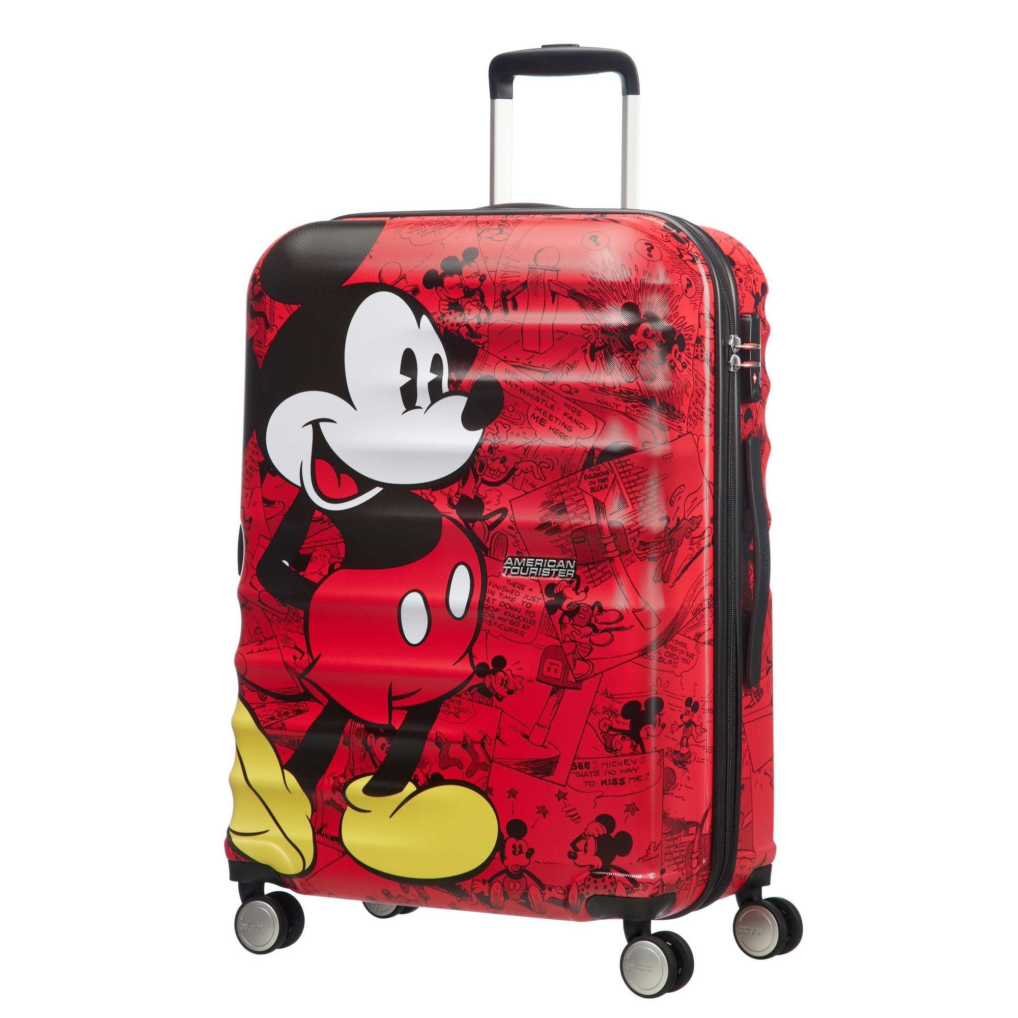 American Tourister Disney Wavebreaker Spinner Medium Luggage - Mickey Comics Red Suitcase for Travel, Vacation & Airplane Carry-On | Durable Hardshell Spinner Bag with 4 Wheels