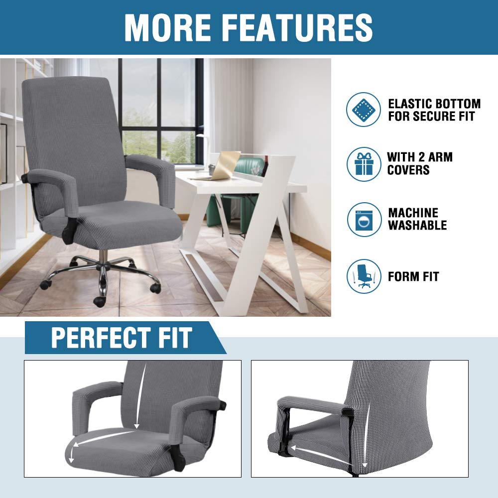 H.VERSAILTEX Stretchable Universal Chair Cover - Fits Home Office, Executive, Gaming & Boss Chairs | Non-Slip Thick Jacquard Fabric | Grey - Large Size | Perfect for Workspace, Gaming Setup & Office Decor
