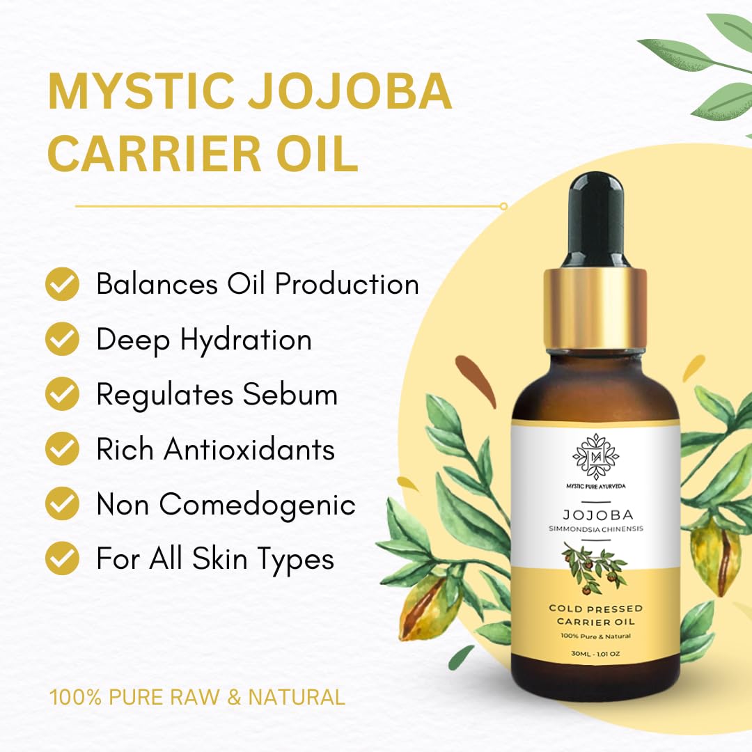 100% Pure Cold Pressed Jojoba Oil for Skin & Hair Care - Natural Vitamin E & Antioxidant Rich Face Moisturizer, Makeup Remover | 30ml Bottle | Perfect for Daily Skincare Routine, Hair Treatment & Organic Beauty Regimen