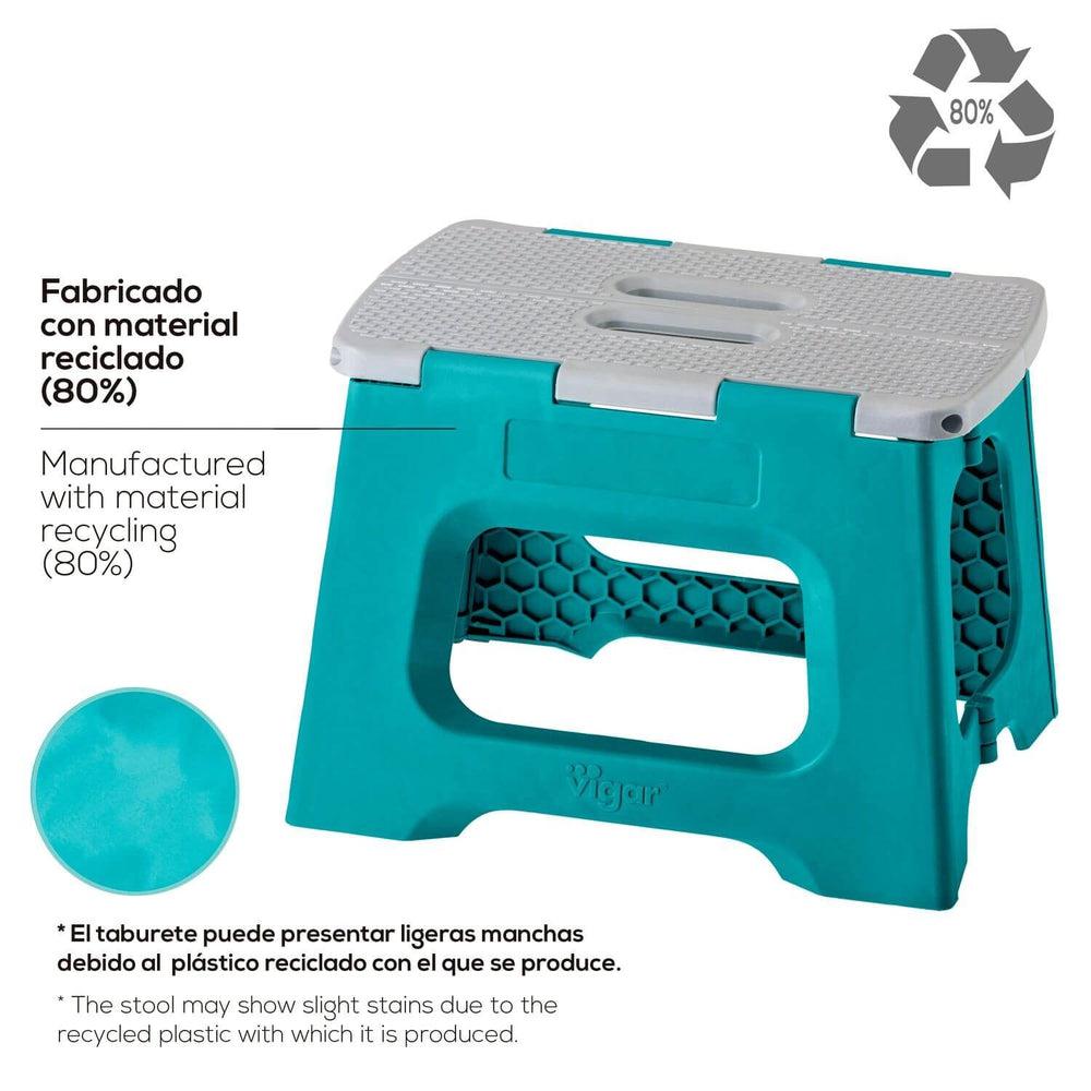 Vigar 32cm Compact Folding Step Stool - Lightweight & Sturdy, Non-Slip Surface, Turquoise - Perfect for Kitchen, Bathroom, Kids Room & Home Storage