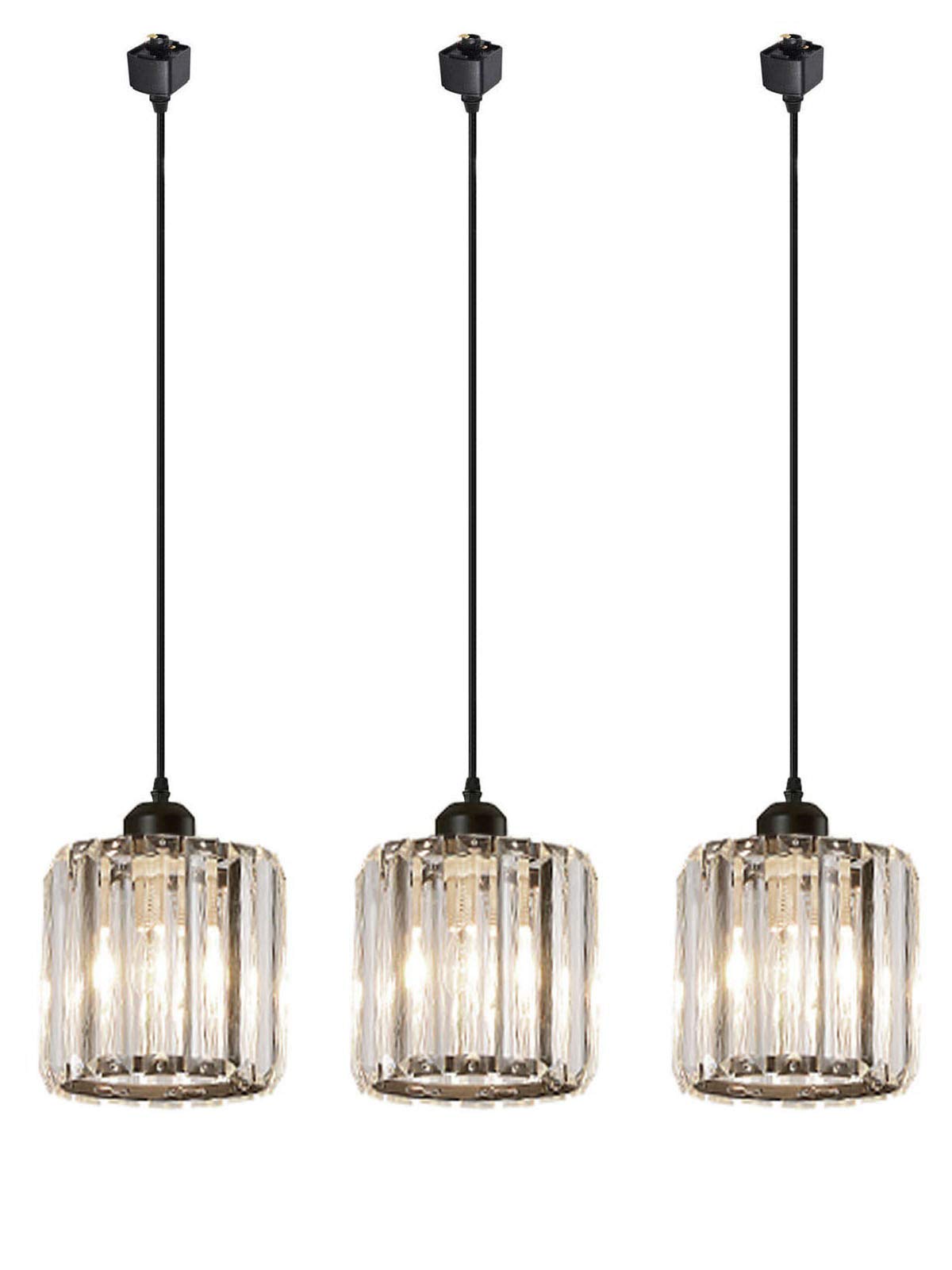 Kiven Set of 3 Matte Black H Track Light Pendant Sconces with Crystal Accents - Modern Track Lighting for Kitchen Island, Bar, Cafe, Dining Room & Restaurant | Perfect for Ambient and Task Lighting in Commercial & Residential Spaces