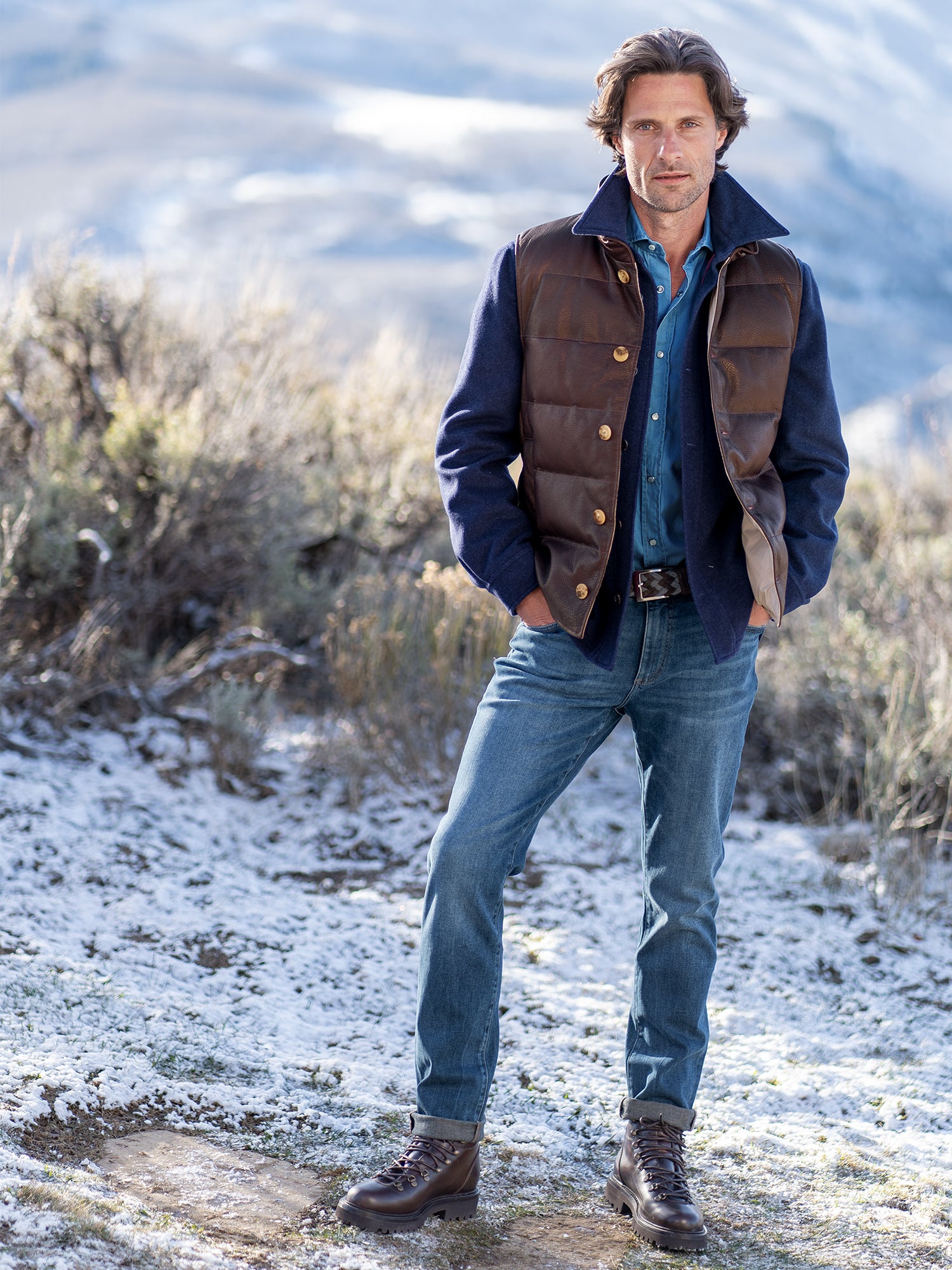 Men's Genuine Leather Down Vest - Lightweight Warm Winter Jacket for Outdoor Activities, Hiking & Casual Wear