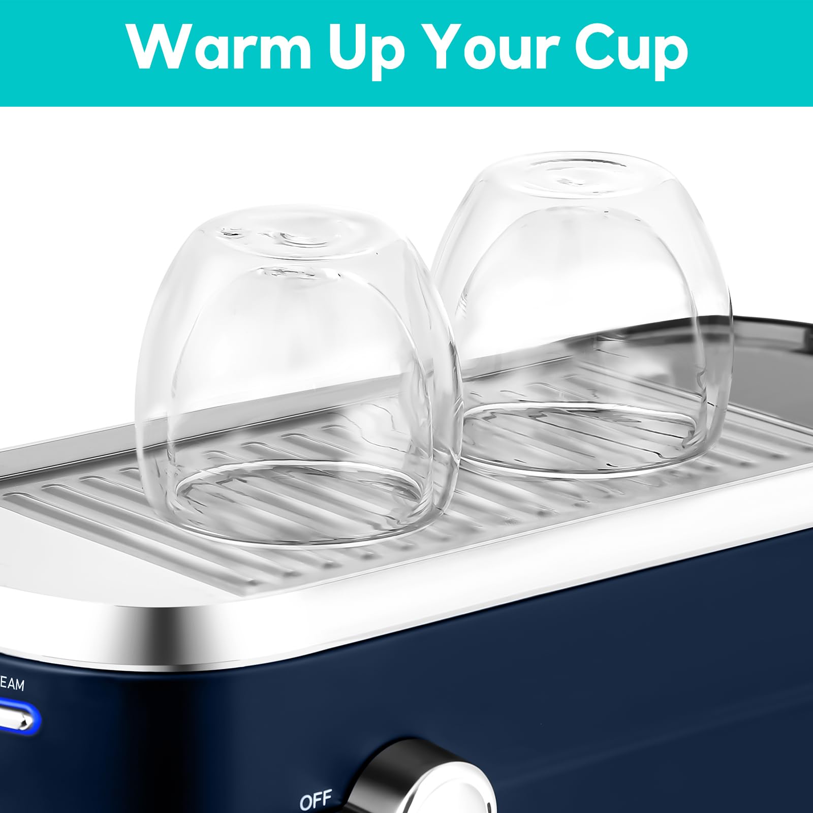 CASABREWS 20 Bar Professional Espresso Machine with Milk Frother Steam Wand, 34oz Removable Water Tank - Compact Home & Office Coffee Maker for Latte, Cappuccino (Sapphire Blue) - Perfect for Breakfast, Afternoon Coffee Break & Entertaining Guests