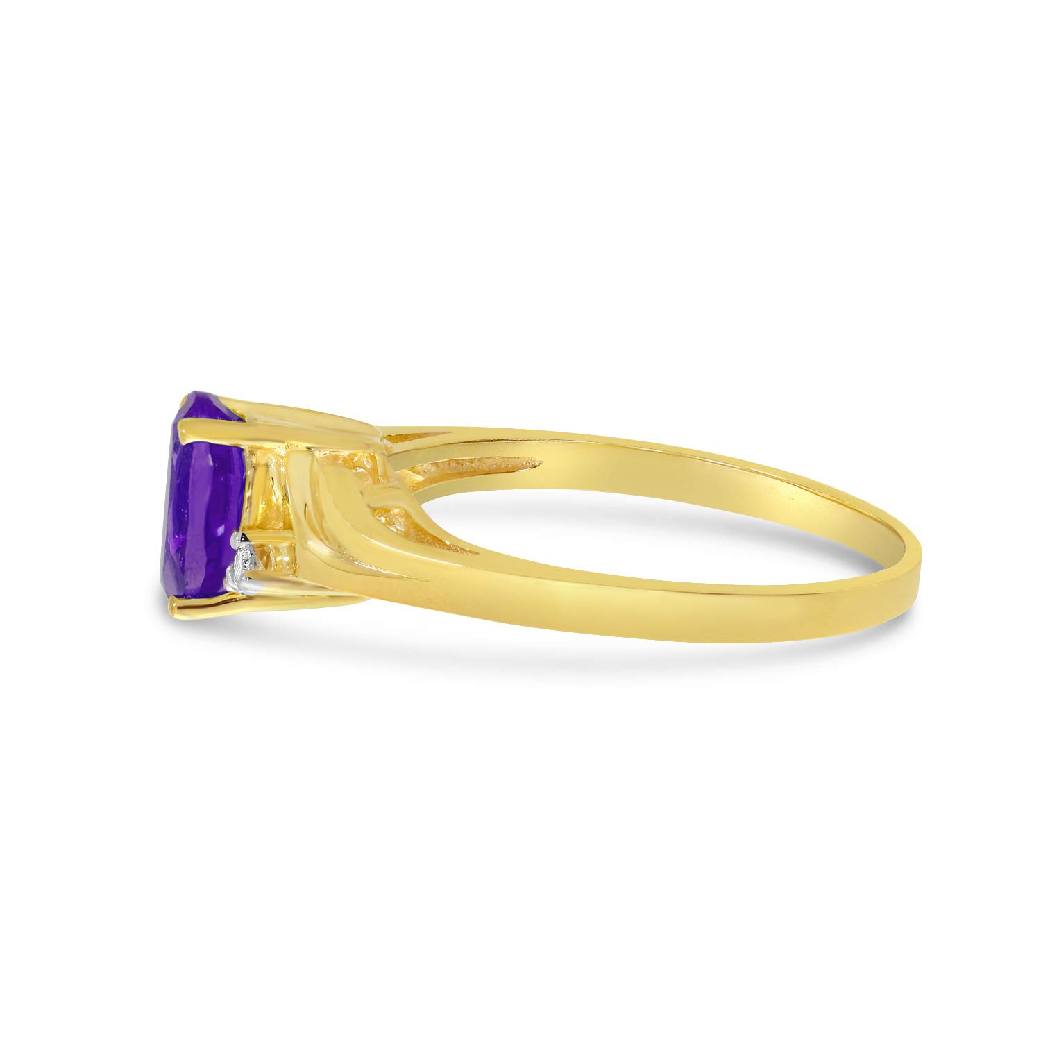 10K Yellow Gold Oval Amethyst and Diamond Ring for Women - Elegant Birthstone Jewelry Gift for Anniversary, Engagement, or Valentine's Day