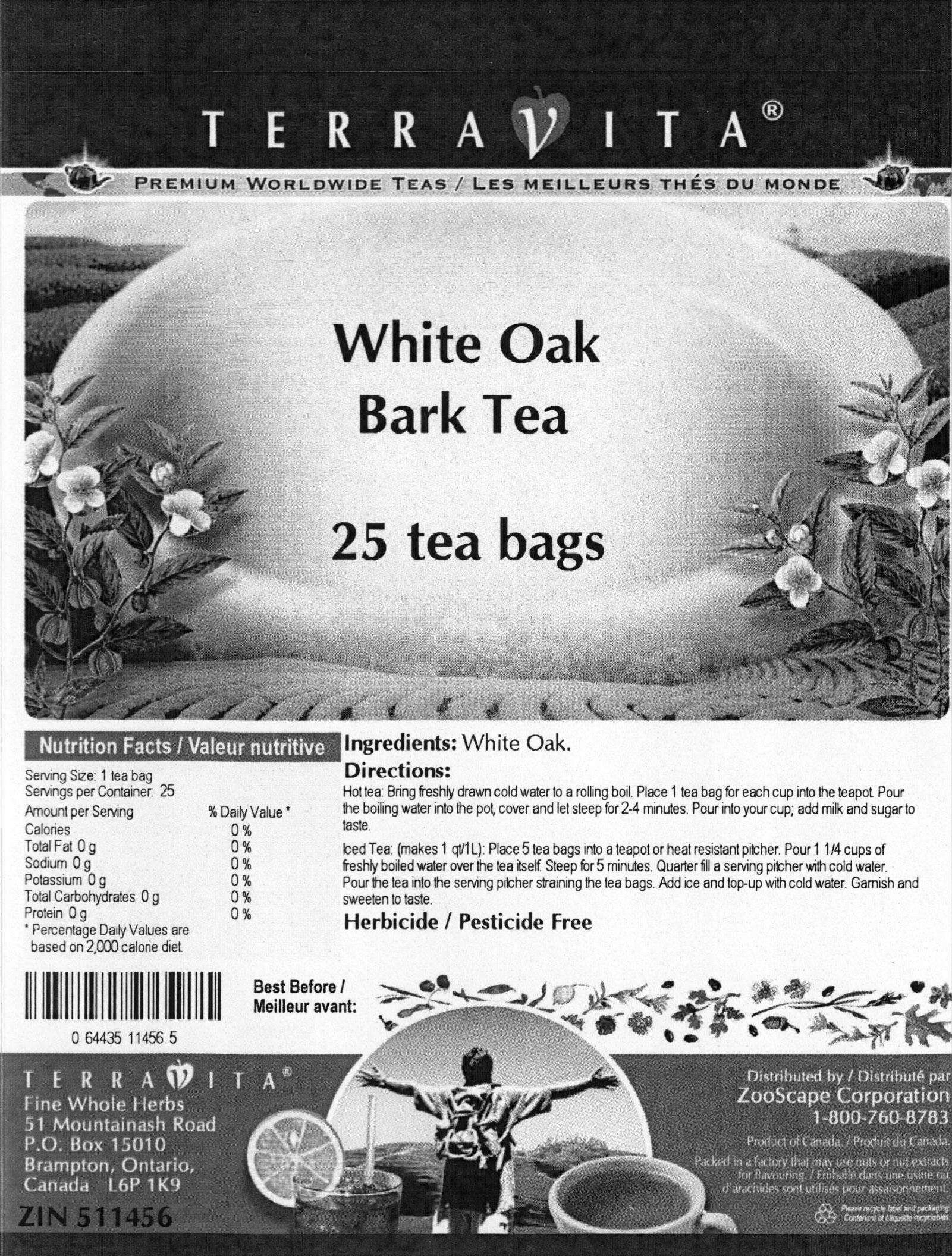 Organic White Oak Bark Tea - 25 Tea Bags | Herbal Remedy for Digestive Health & Skin Care | ZIN:511456 | Perfect for Detox, Relaxation & Wellness Rituals