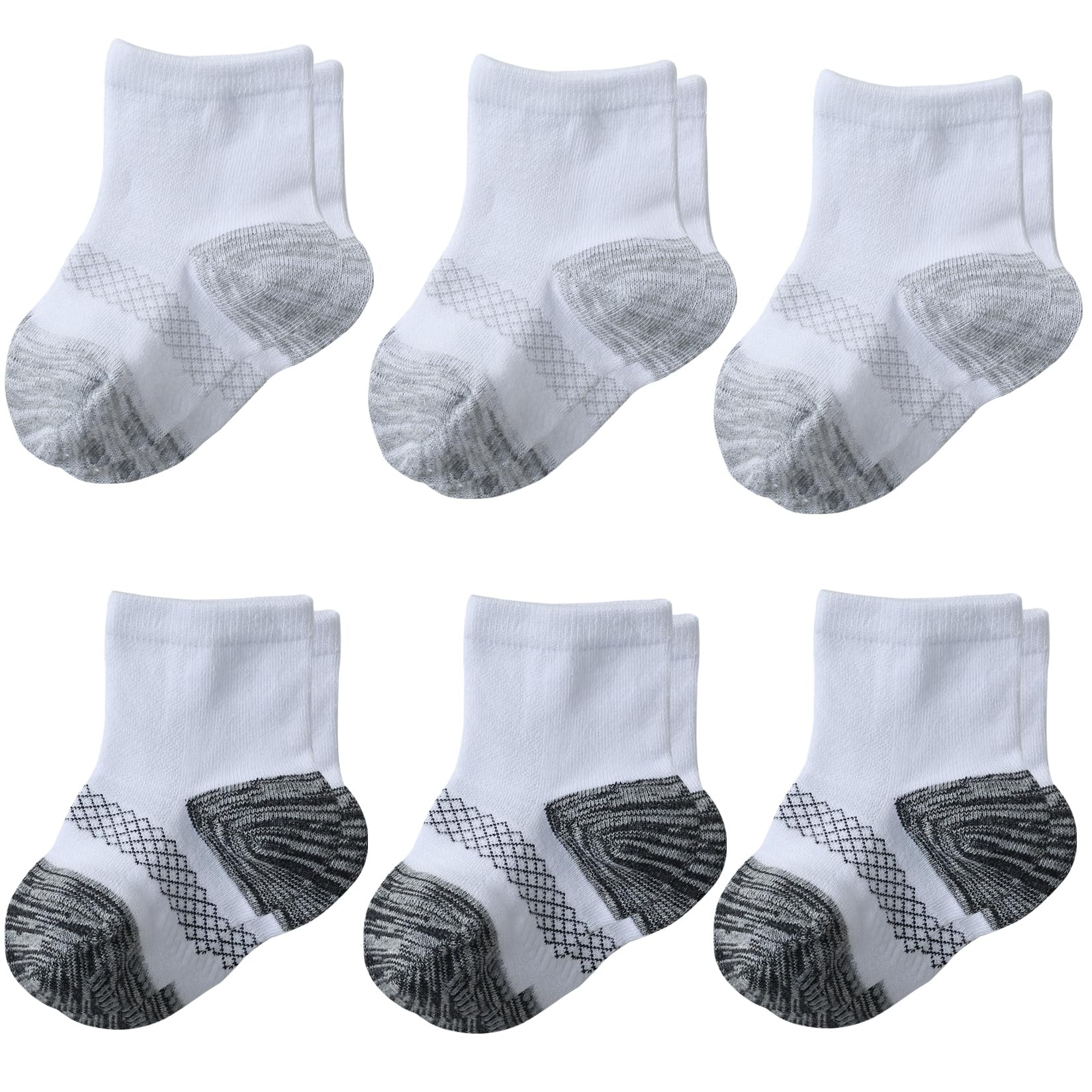 JORMATT Baby & Toddler Ankle Socks - 6 Pairs Soft Cotton Non-Slip Grips for Girls & Boys - Perfect for Crawling, Walking & Playtime