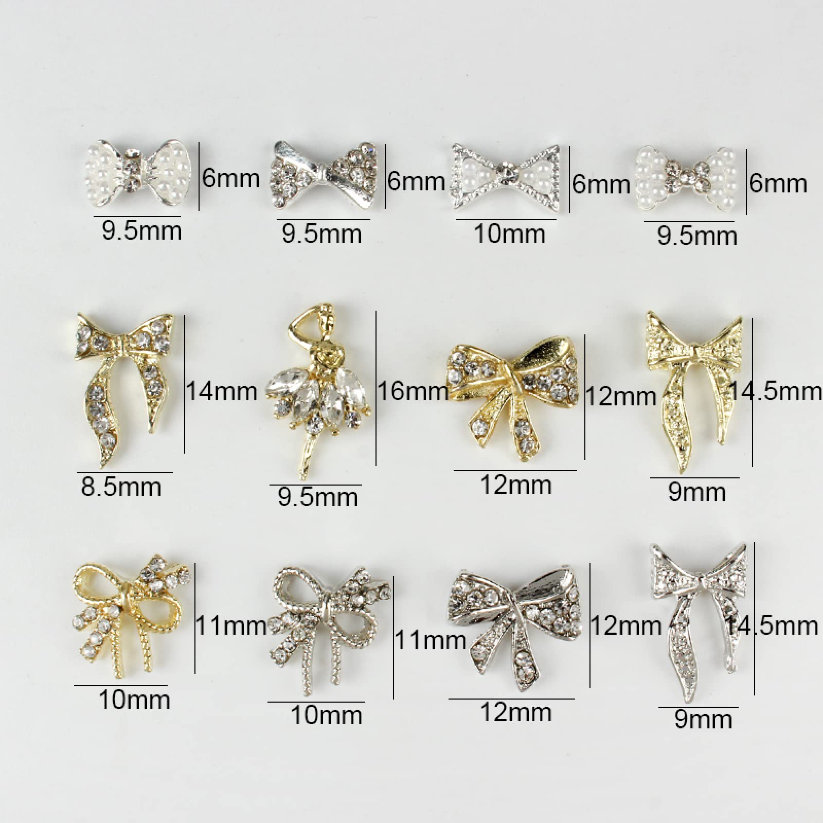 3D Gold Alloy Crystal Nail Rhinestones - 30Pcs Mixed Nail Art Decorations with Bow Design for DIY Manicure, Acrylic Nails & Salon Use - Perfect for Wedding, Party & Special Occasion Nail Designs