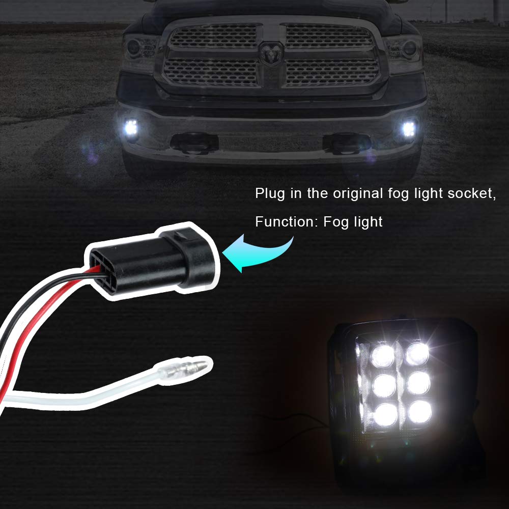 ROCCS LED Fog Lights & DRL for Dodge Ram 1500 (2013-2018) - Black Housing, Clear Lens - Daytime Running Lights & Passing Driving Lamps - Perfect for Off-Roading, Night Driving & Enhanced Visibility