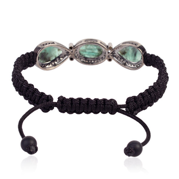 Emerald Onyx Macrame Bracelet - Diamond Sterling Silver & 18K Gold Jewelry for Women - Handmade Boho Chic Bracelet for Everyday Wear, Gift Giving & Special Occasions