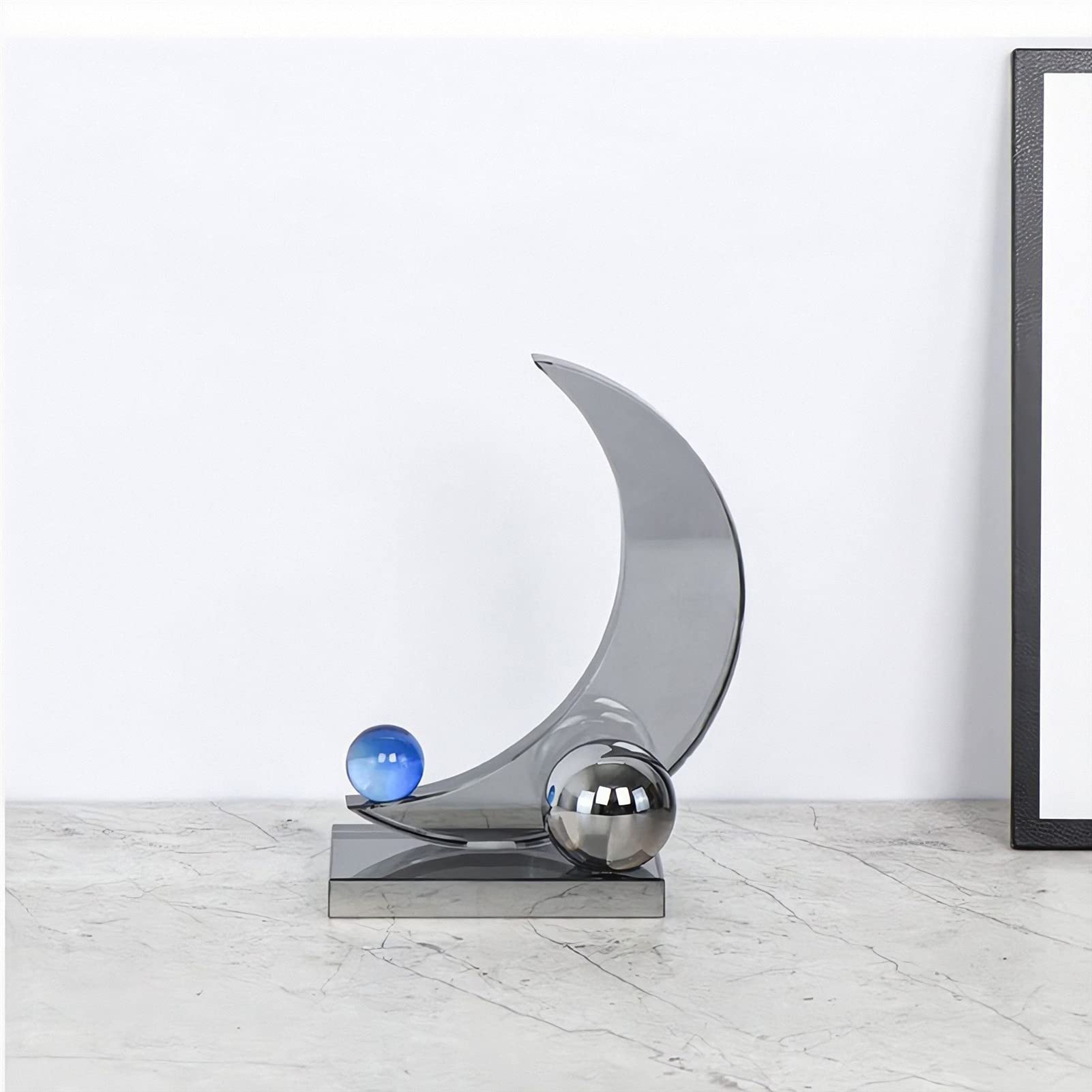 Modern Minimalist Smokey Gray Crystal Moon Ornament - European Style Desktop Decor for Home & Office | Perfect for Bookshelf, Workstation, and Gift Giving