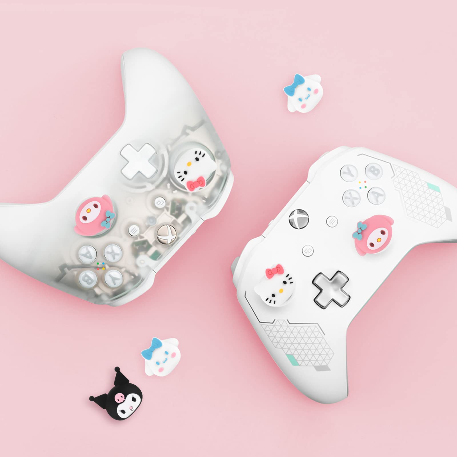 DLseego Cute Anime Theme Silicone Joystick Grips Caps for PS5, PS4, Xbox Series X/S, Xbox One & Switch Pro Controller - 4 PCS Set (2 Color Combo) - Improve Gaming Comfort & Grip for Long Play Sessions