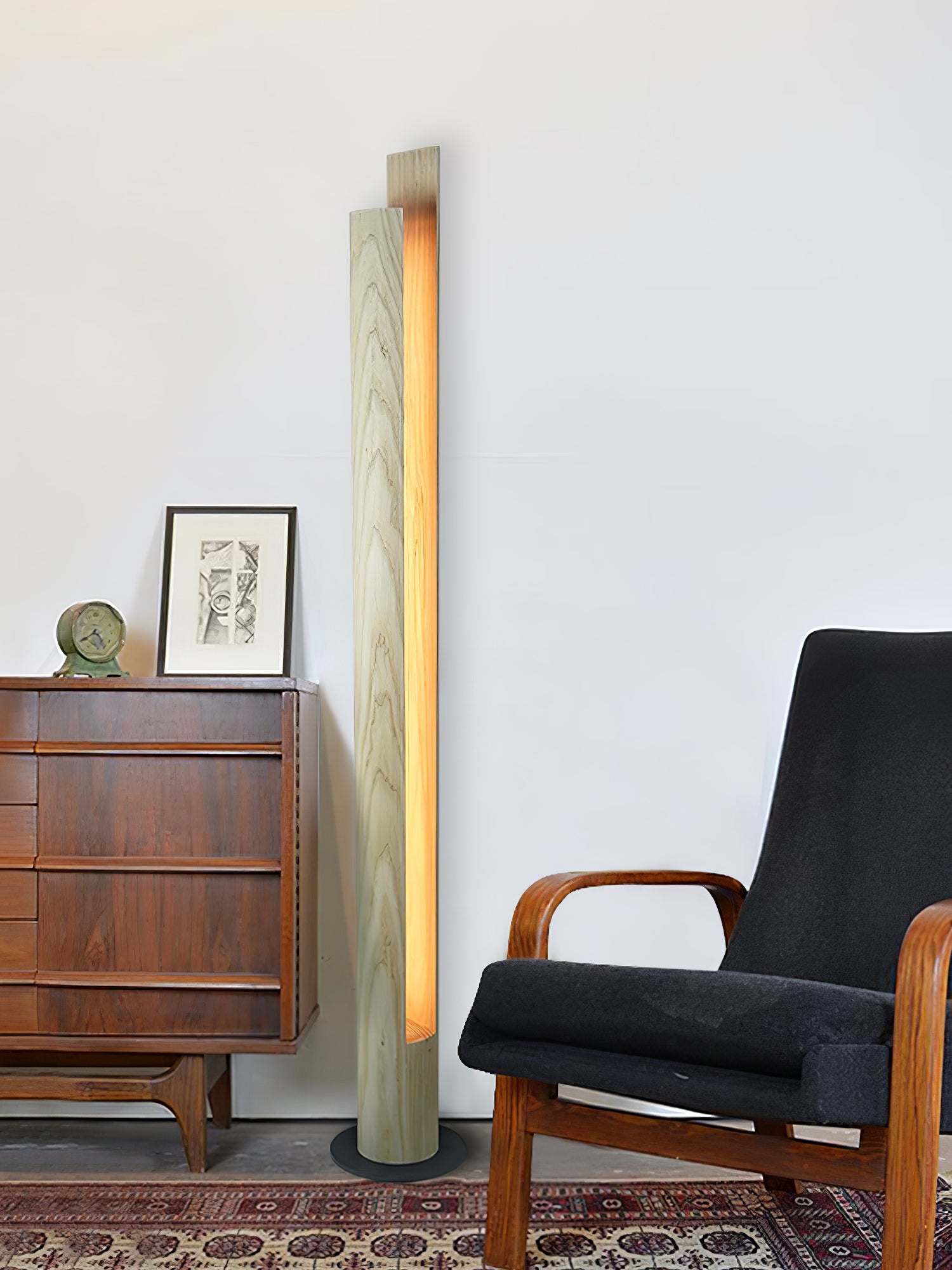 Modern Cylindrical Timber Column Floor Lamp - Adjustable Height for Living Room, Bedroom & Office - Warm Ambient Lighting