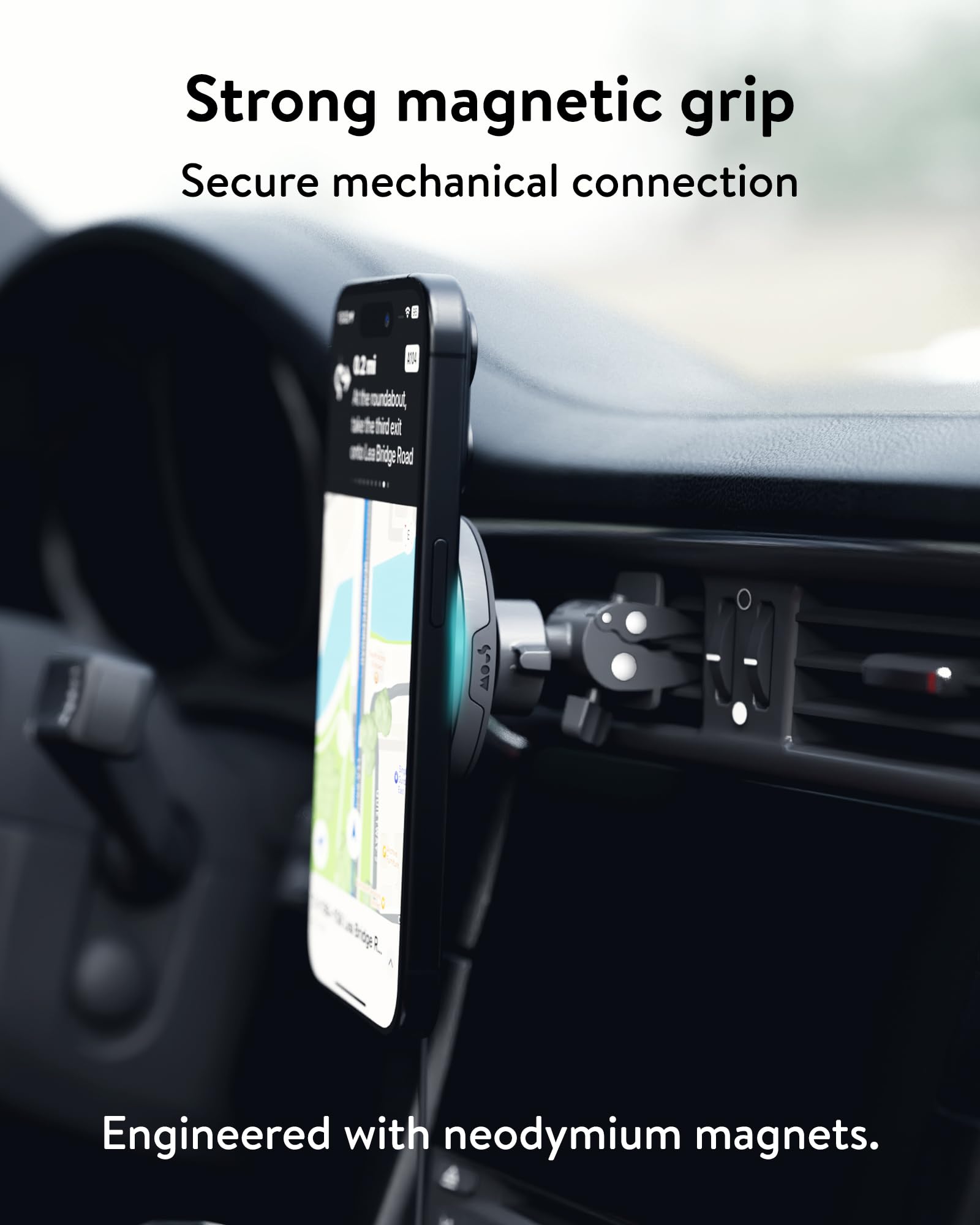 Mous MagSafe Compatible Wireless Charging Car Vent Mount - Fast Magnetic Car Phone Holder & Charger for iPhone 12/13/14/15 Pro Max - Perfect for Safe Hands-Free Driving & Navigation