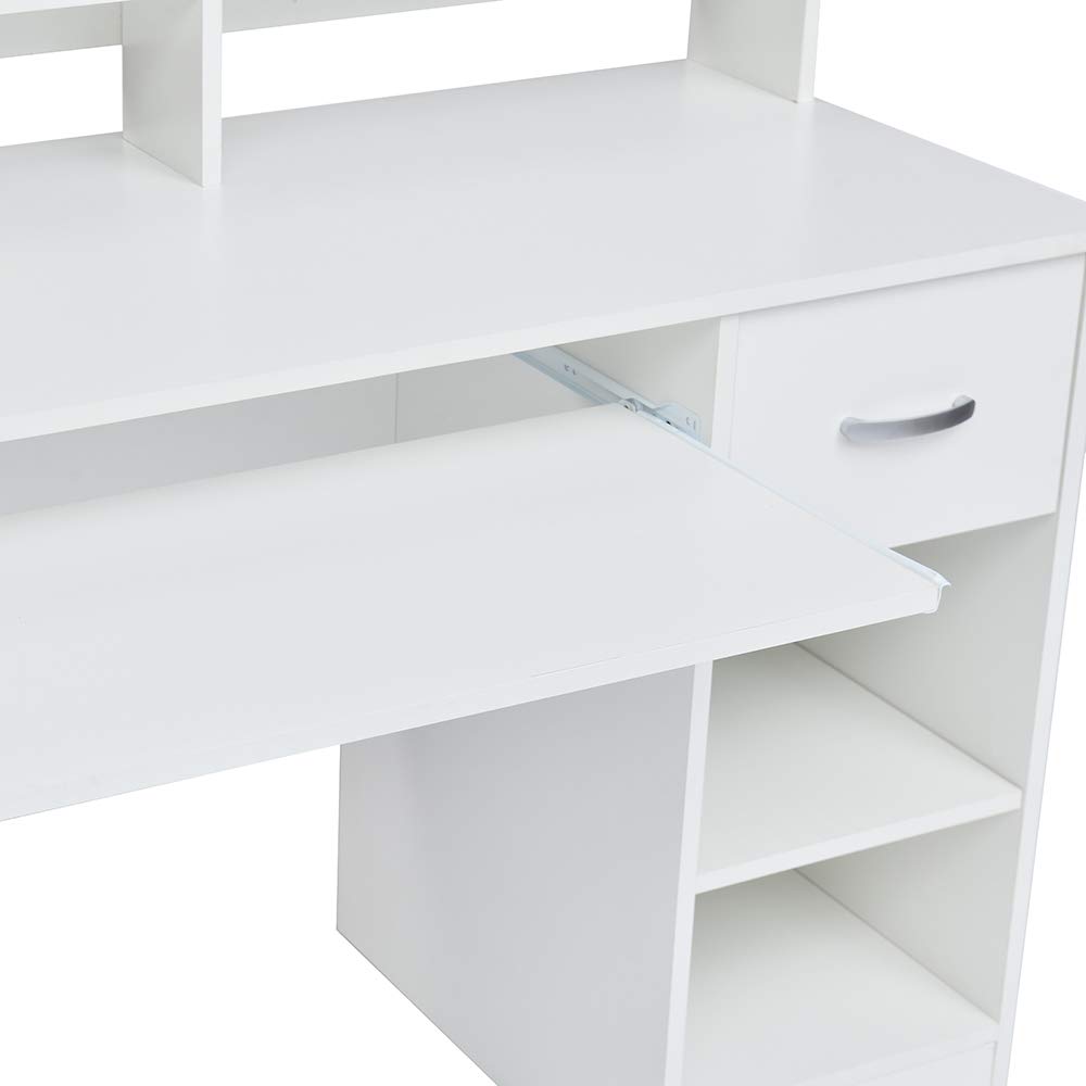 ROCKPOINT Axess White Under Desk Keyboard Tray with Storage Drawer - Ergonomic Computer Keyboard Holder for Home Office, Bedroom, Study Desk - Perfect for Remote Work, Online Classes & Homework Organization