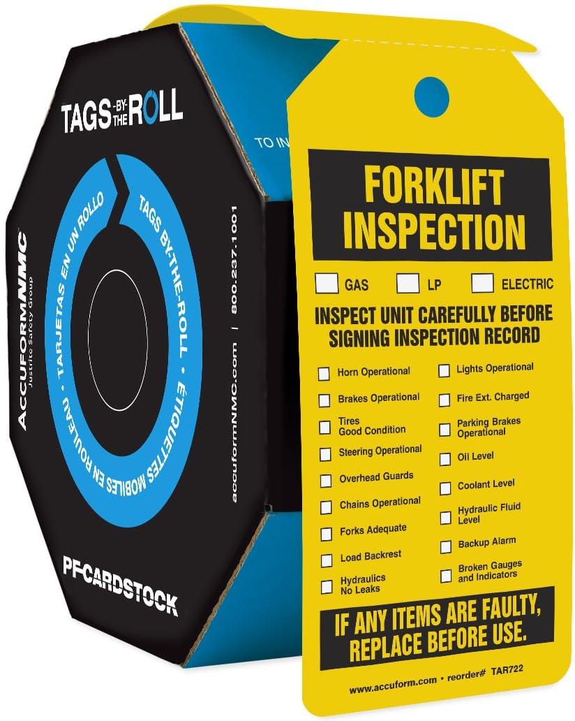 Accuform NMC 250 Forklift Inspection & Status Tags Roll - OSHA Compliant, Waterproof PF-Cardstock, Tear-Resistant 6.25