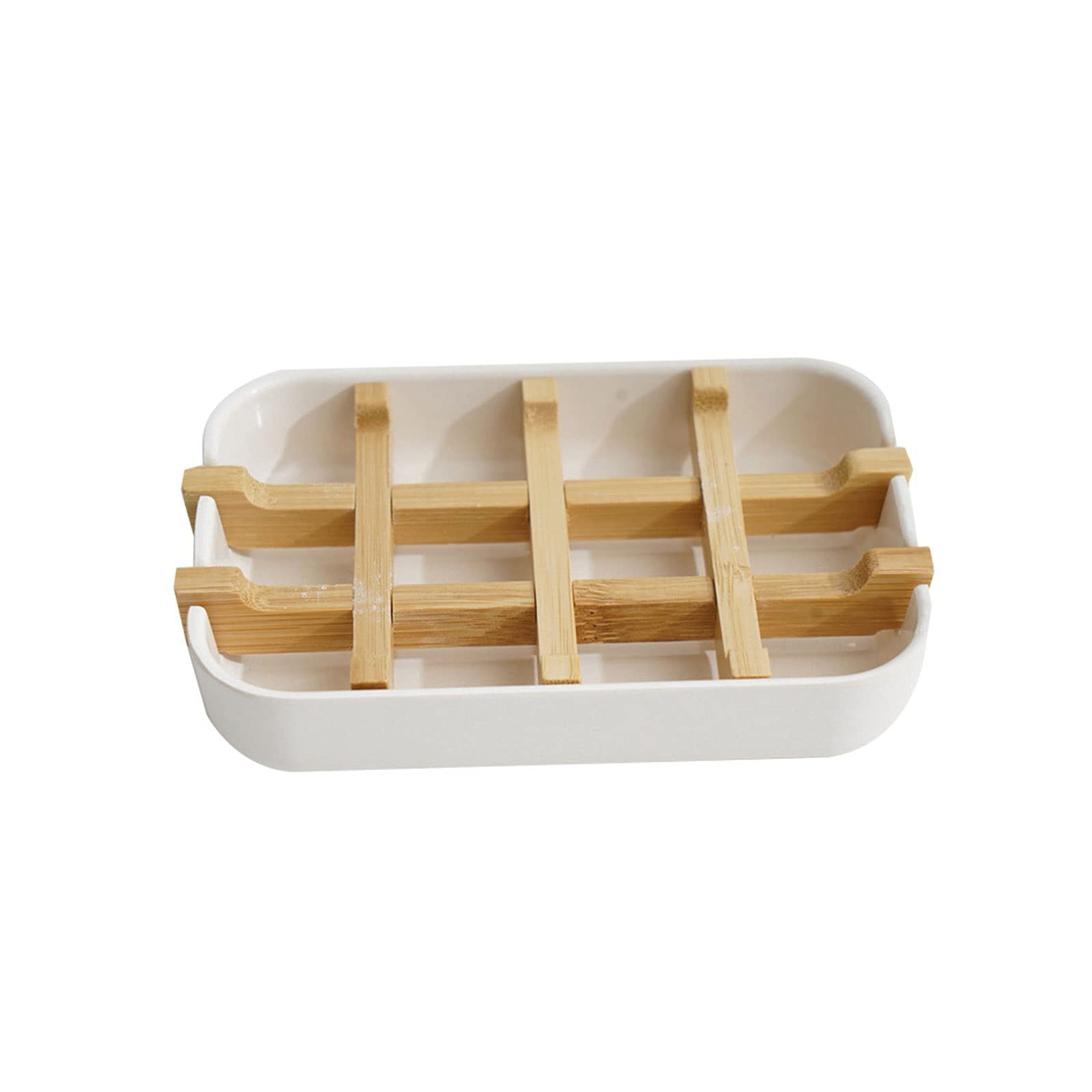 SHKI Wooden Soap Holder for Shower & Bathtub - Bamboo Soap Dish Tray with Drainage - Perfect for Bathroom Sink, Countertop & Spa Decor (White)