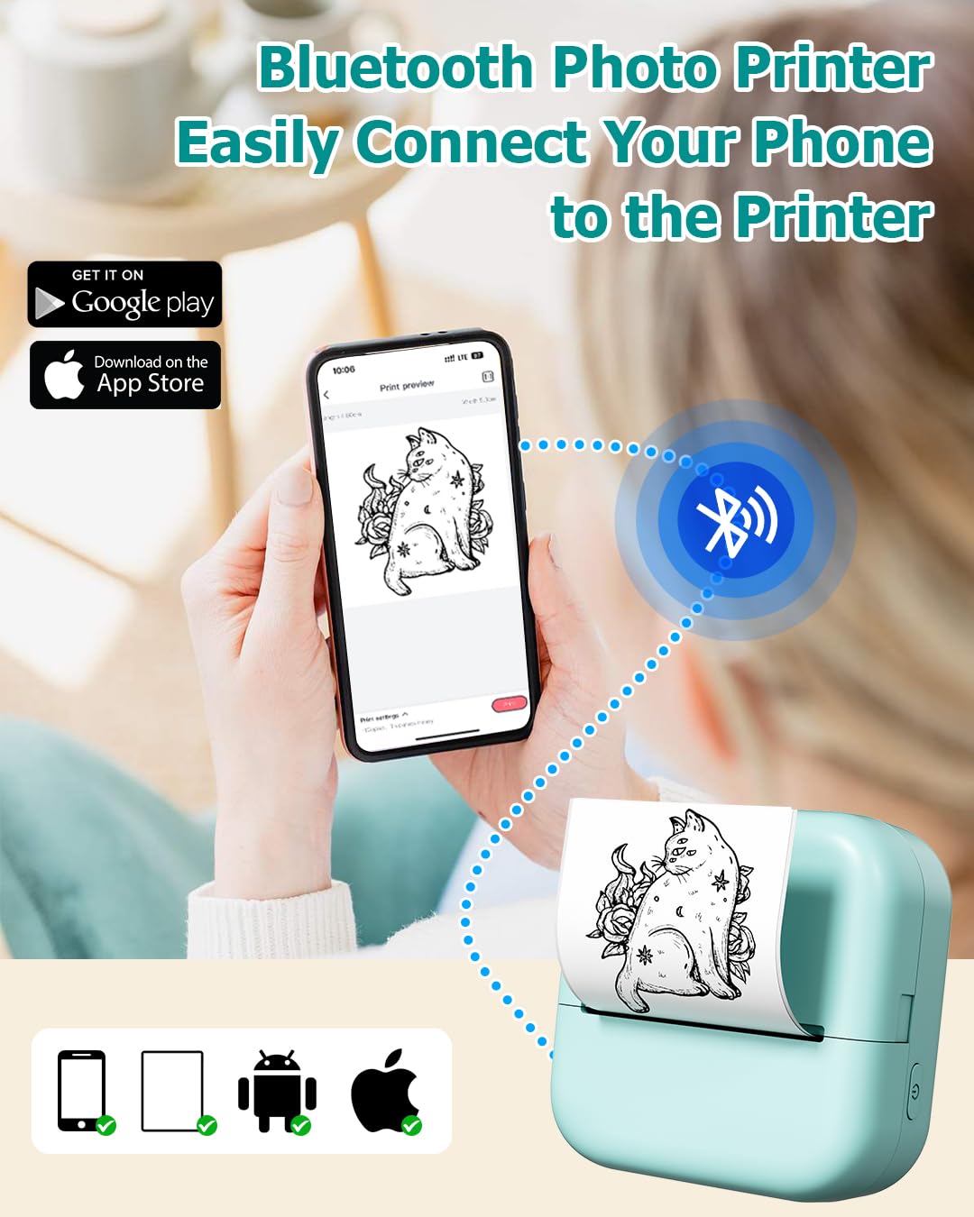 Bluetooth Sticker Maker M02X Mini Printer - Portable Inkless Pocket Photo Printer for Study Notes, Memories, Receipts & Gifts | Includes 3 Rolls Paper | Perfect for DIY Crafts, Scrapbooking & Home Organization