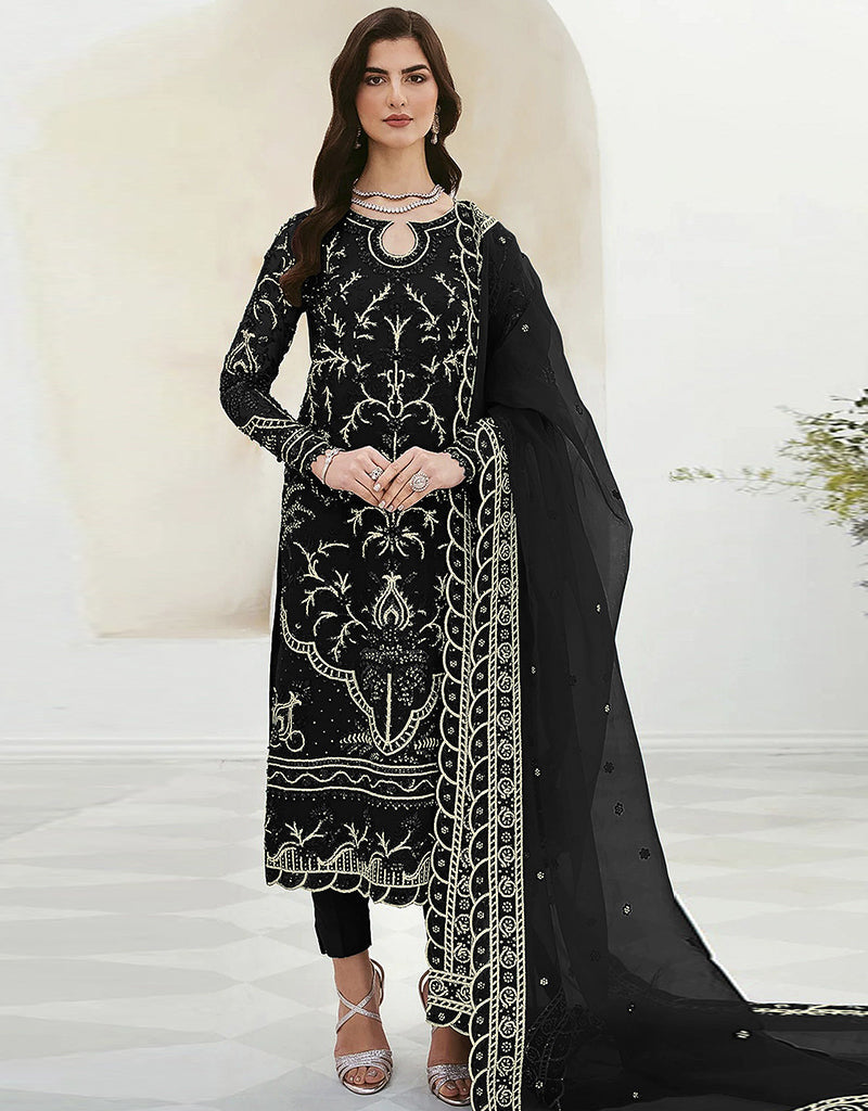 Black Faux Georgette Straight Leg Pants for Women - Elegant Office Wear & Casual Outfits