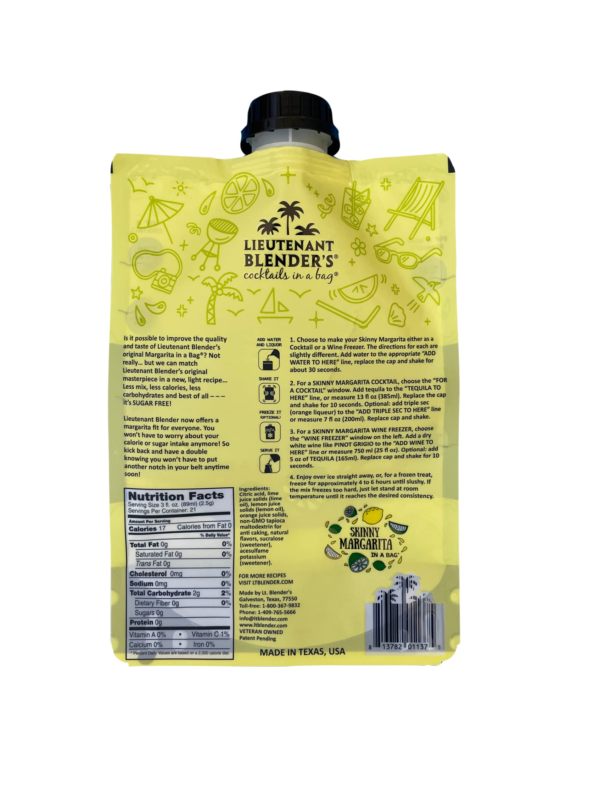 Keto Friendly Skinny Margarita Mix in a Bag - Low Carb Margarita Mix for Cocktails & Mocktails - Makes 1/2 Gallon - Add Tequila, Wine or Enjoy Alcohol-Free (Pack of 1) - Perfect for Parties, BBQs & Summer Gatherings