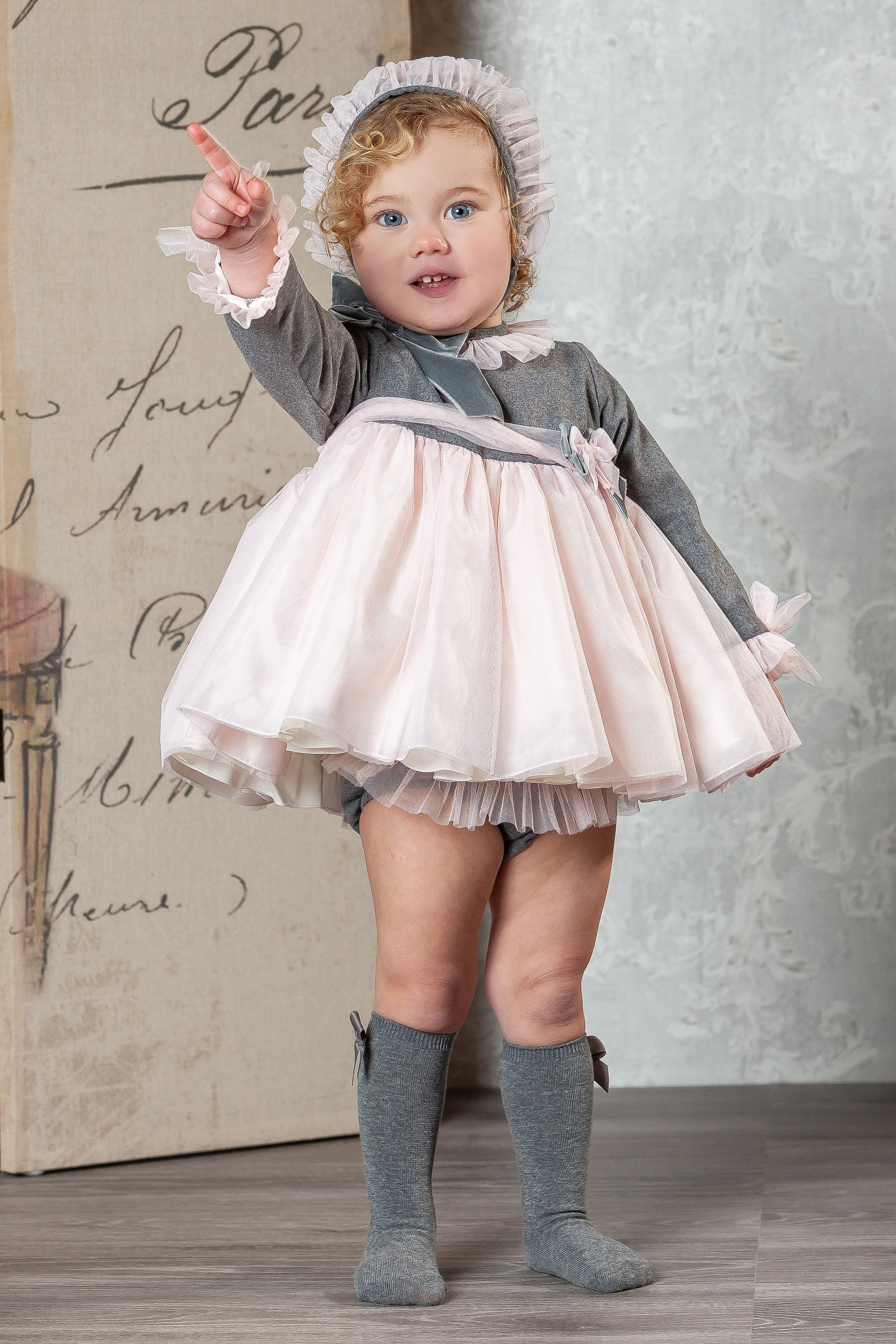 Violette Grey & Pink Tulle Dress Set for Girls - Elegant Party Dress with Floral Embroidery | Perfect for Birthday, Wedding, and Special Occasions