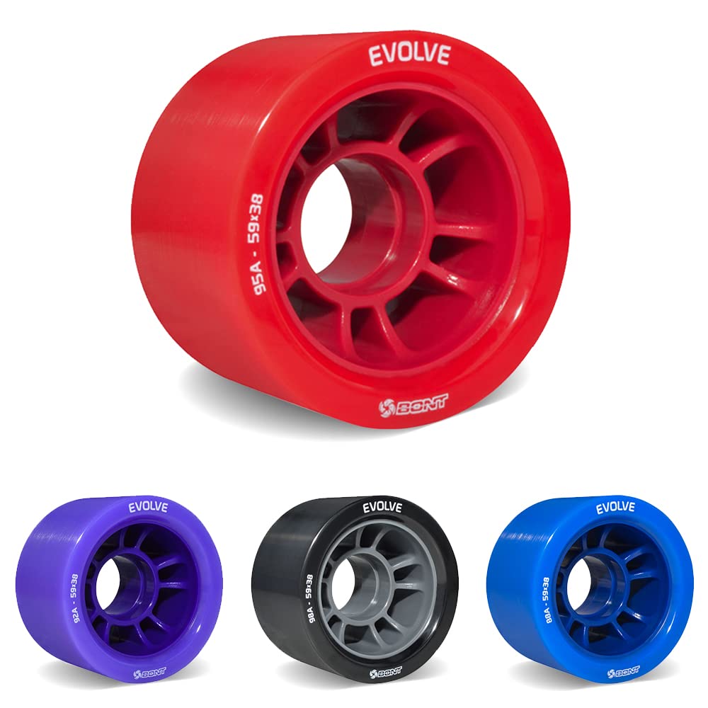 Bont Skates - Evolve Roller Derby Skate Wheels for Indoor Skating - 88A 92A 95A 98A Durometer - Red, Black, Blue, Purple - Perfect for Roller Derby, Rink Skating & Artistic Roller Skating