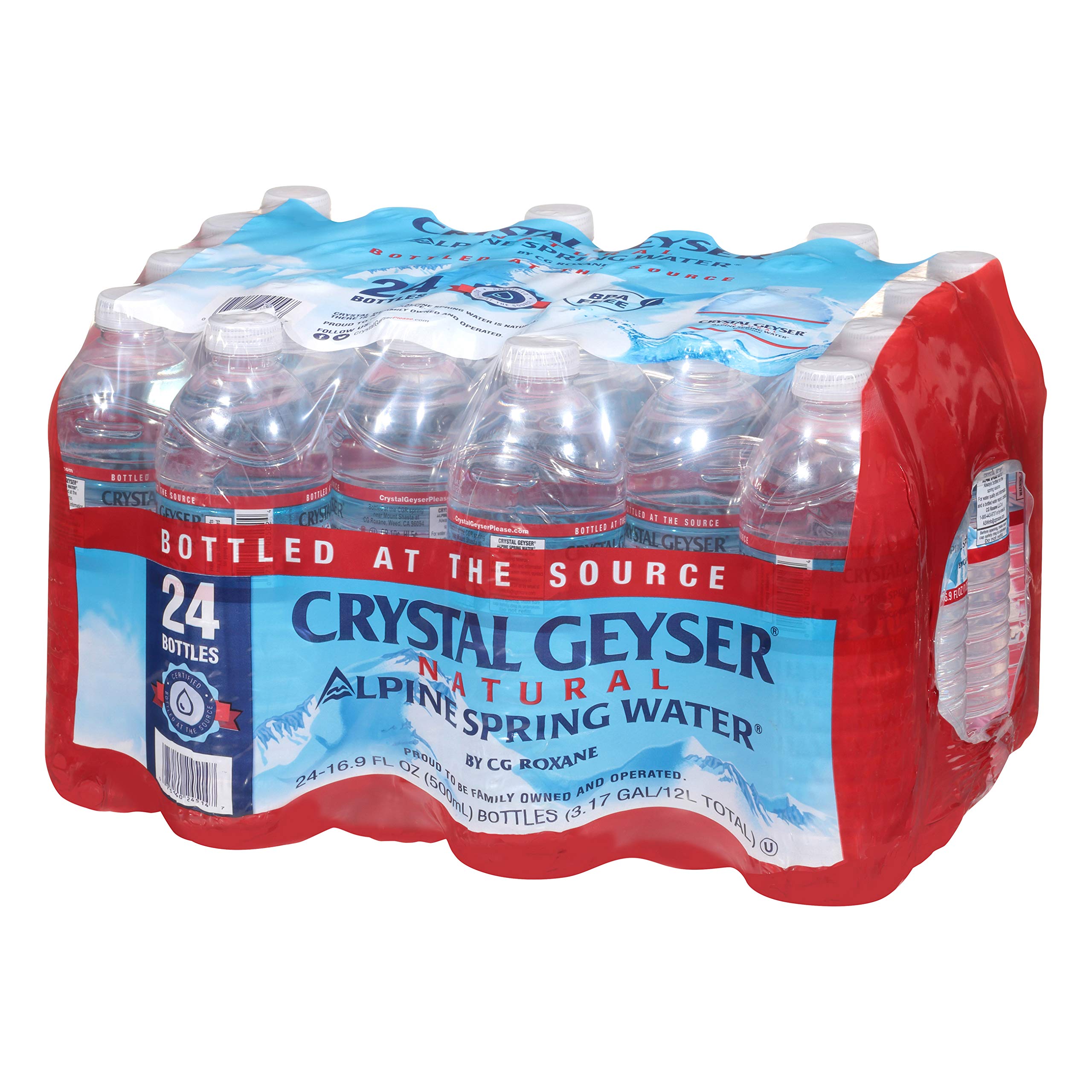 Crystal Geyser Natural Alpine Spring Water - 24 Pack of 16.9oz Bottles | Source Bottled Drinking Water | Perfect for Hydration, Office, Gym & Outdoor Activities