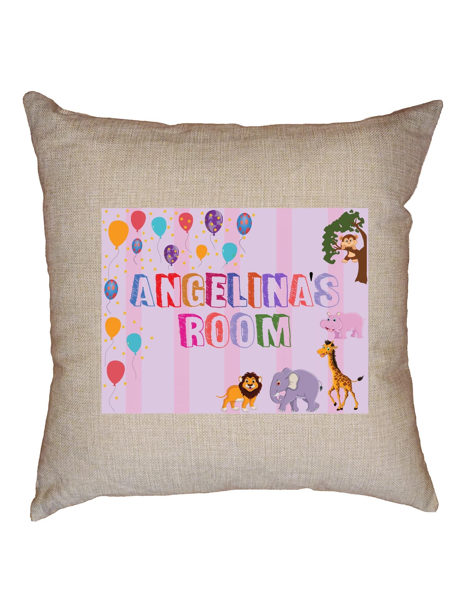Angelina's Room Hollywood Thread Decorative Linen Throw Pillow Cover with Insert - Cute Balloon & Animal Print Cushion Case for Girls' Birthday Gift - Perfect for Bedroom Decor, Nursery Accent, or Party Decoration