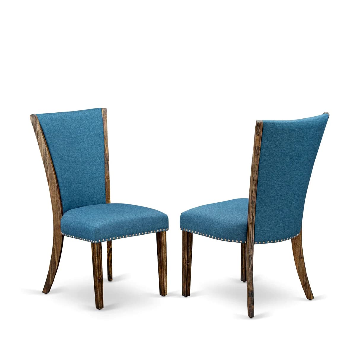 East West Furniture LMVE5-77-21 5-Piece Rustic Wood Dining Table Set with 4 Blue Linen Upholstered Chairs, 40x72 Inch Jacobean Finish - Perfect for Farmhouse Kitchens, Small Dining Rooms & Cozy Breakfast Nooks