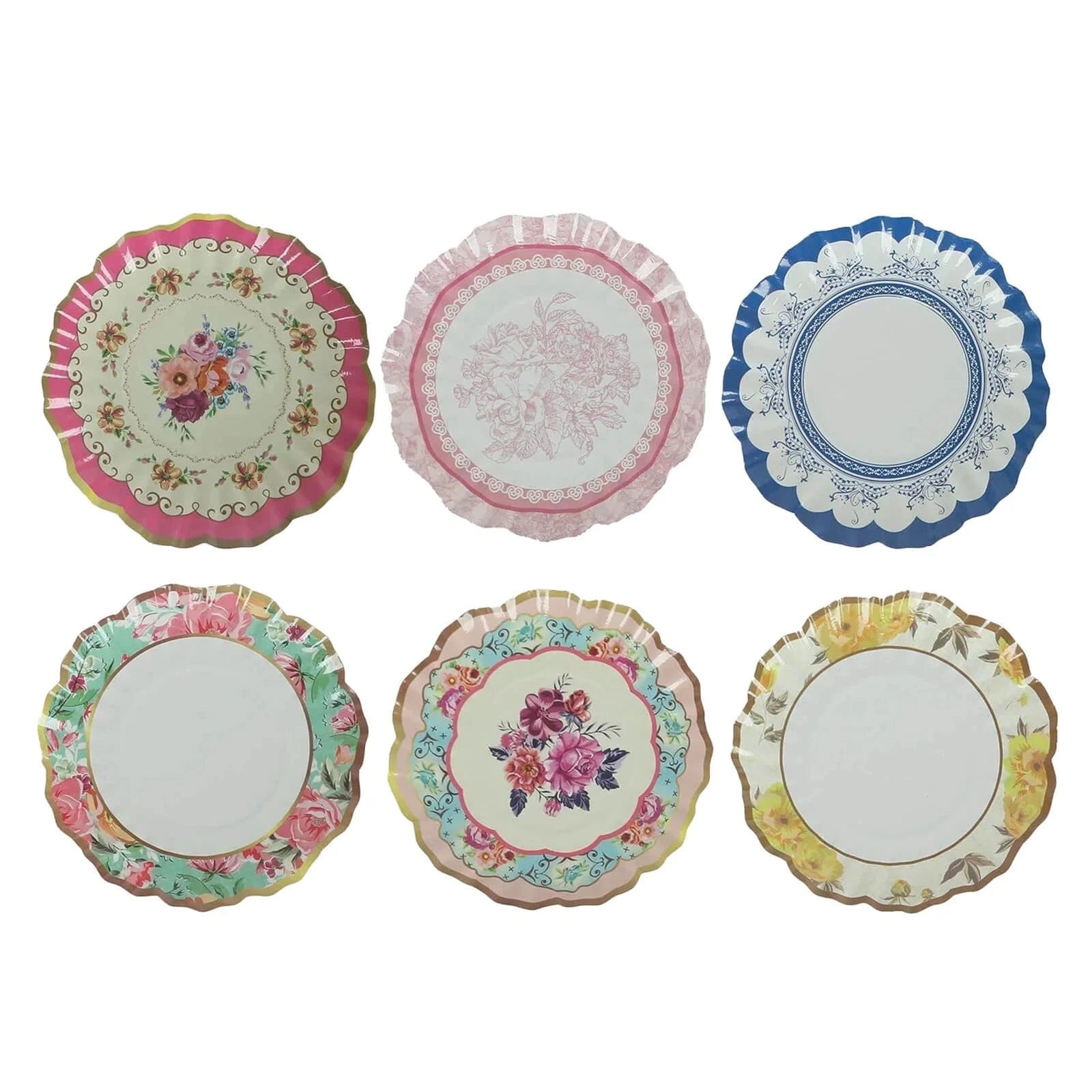 48-Pack Disposable Mini Plates - Vintage Floral Print Assorted Colors - Perfect for Parties, Picnics & Outdoor Events