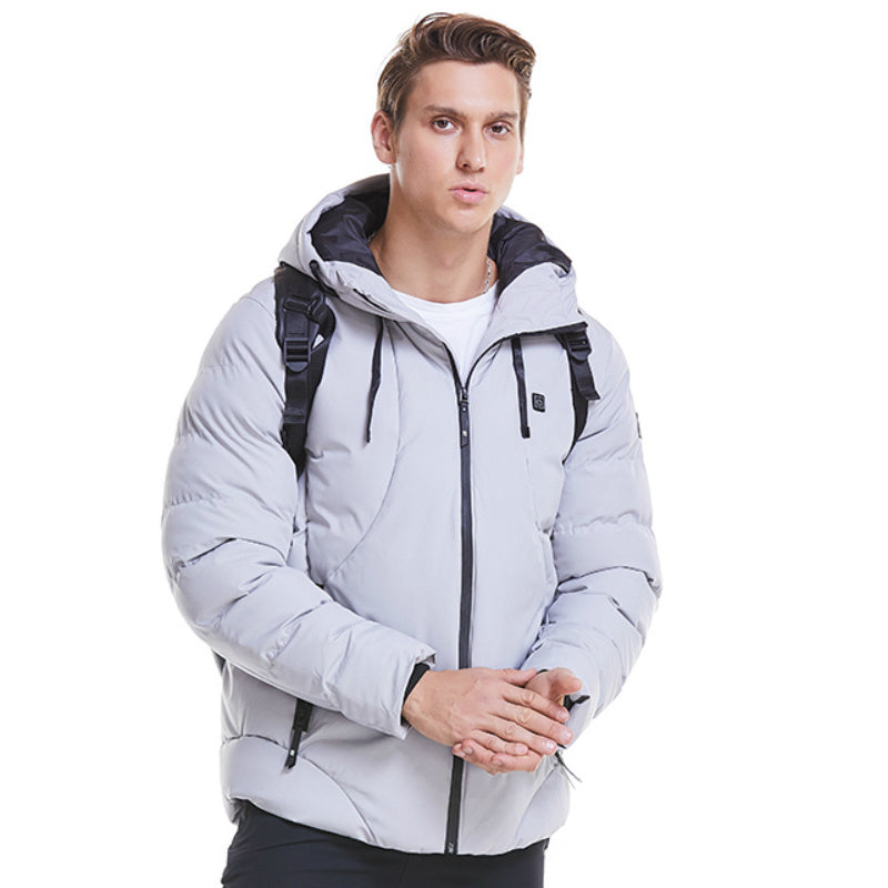 USB Heated Down Jacket - Smart Electric Winter Coat with Hood, Thicken Warm for Outdoor Hiking & Skiing - Large Size Available - Perfect for Cold Weather Adventures and Winter Sports