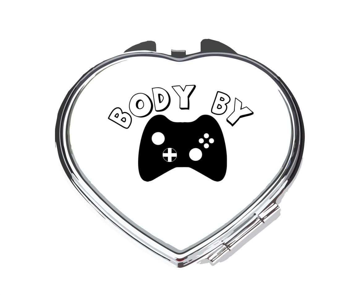 GMR17 Folding Compact Pocket Mirror - Silver Heart Shape with Gaming Controller Design | Portable Makeup Mirror for Travel, Gym & Gaming Setup Accessories
