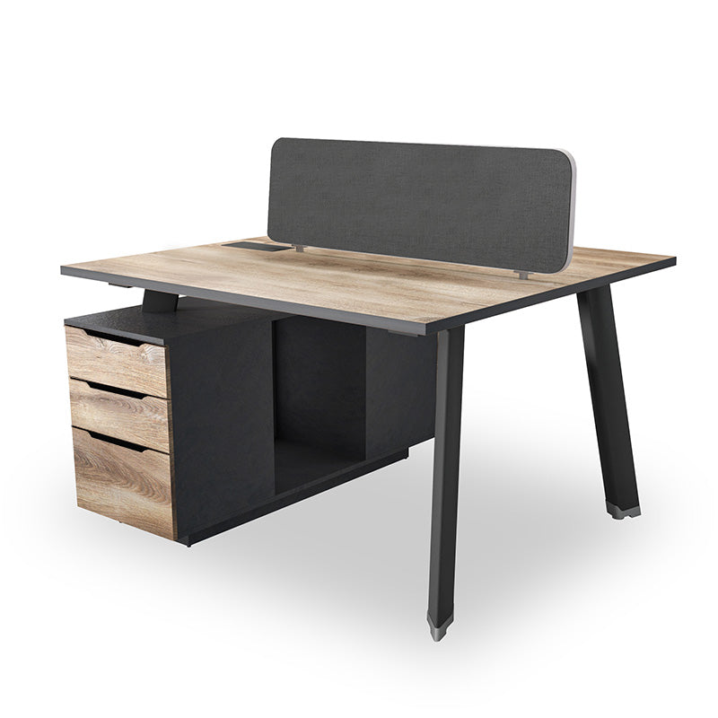 ARTO 2 Person Back to Back Office Workstation Desk with 2 Storage Cabinets - 1.2M Warm Oak & Black Finish - Perfect for Shared Workspaces & Collaborative Office Environments