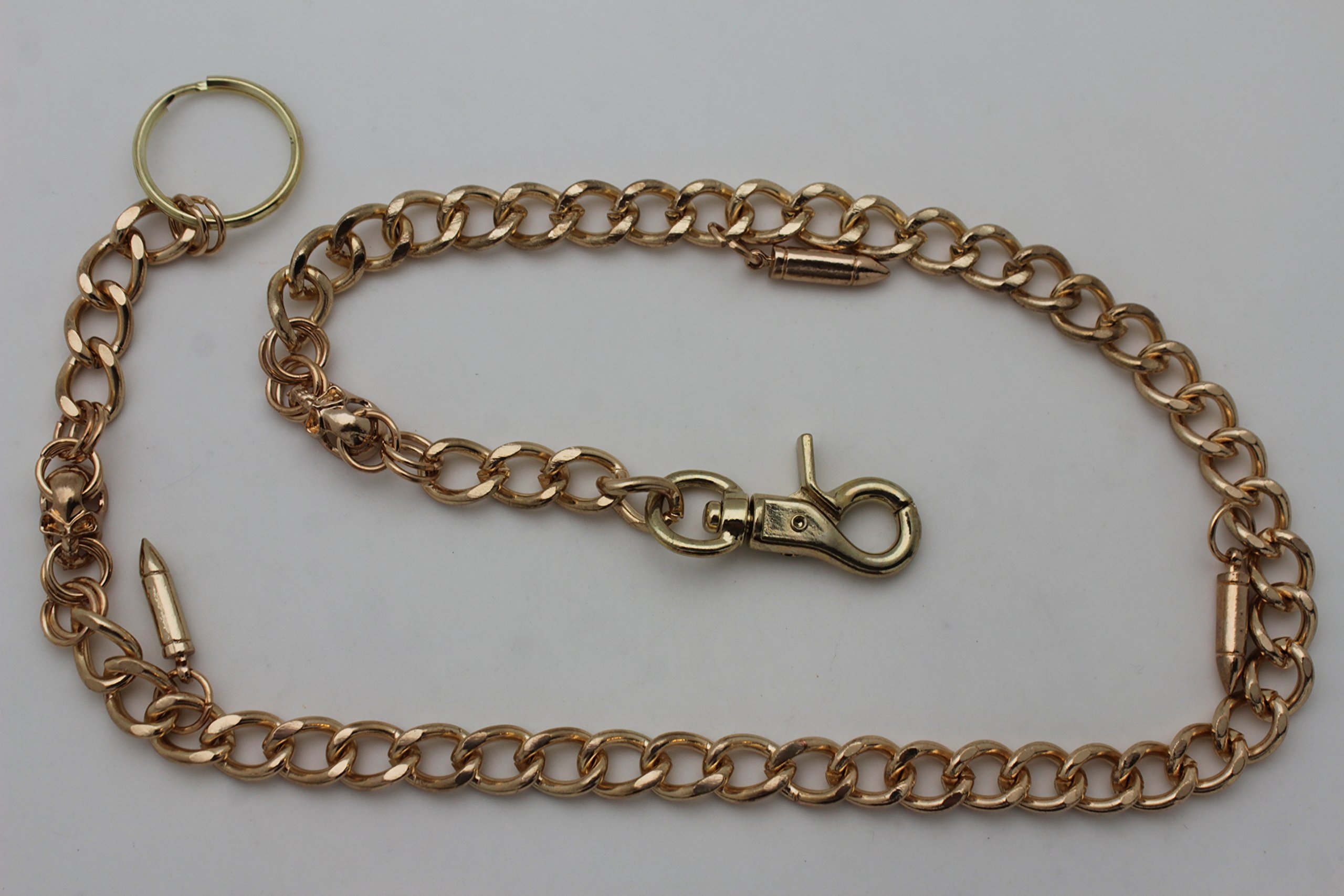 Men's Heavy Duty Metal Wallet Chain with Skull & Bullet Charms - Biker Keychain for Keys & Accessories - Perfect for Motorcycle Enthusiasts, Gifts & Everyday Carry