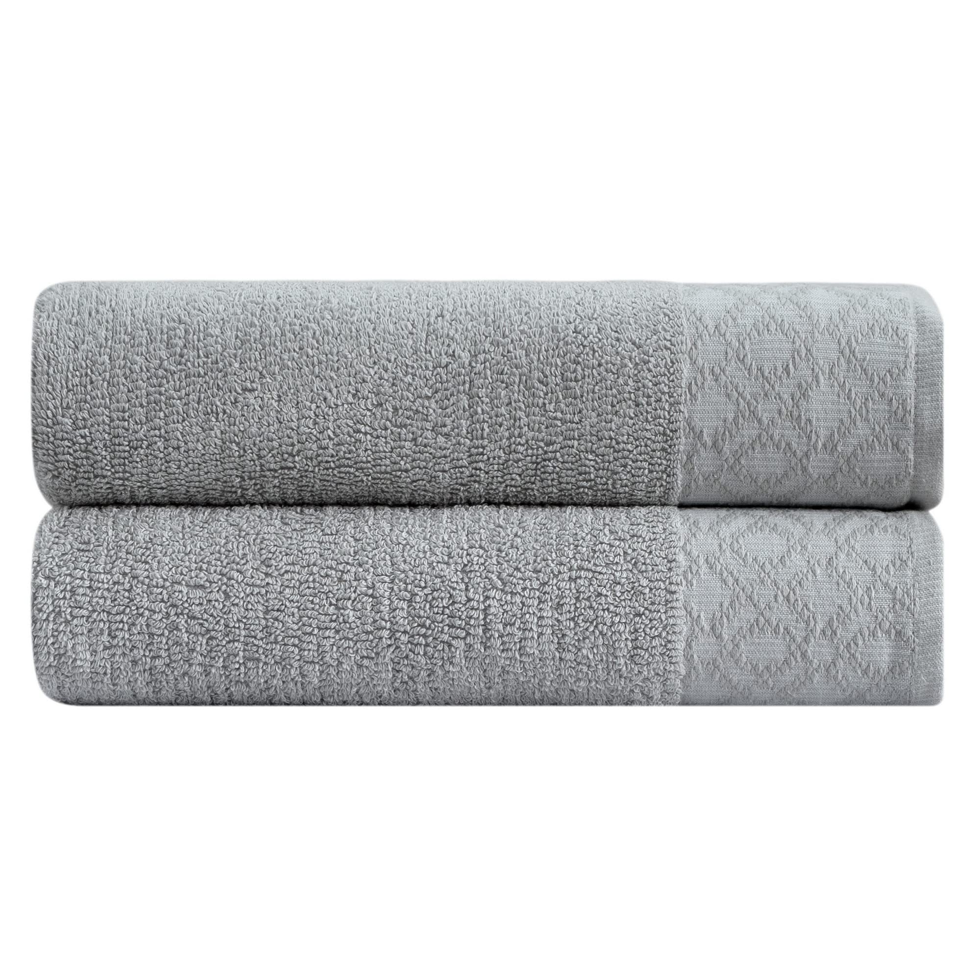 Premium 100% Turkish Cotton Luxury Bath Towel Set - Ultra Soft, Highly Absorbent 550 GSM with Textured Dobby Border | 2-Piece Bath Towel Set for Spa, Hotel & Home Use | Nitra Collection in Light Grey