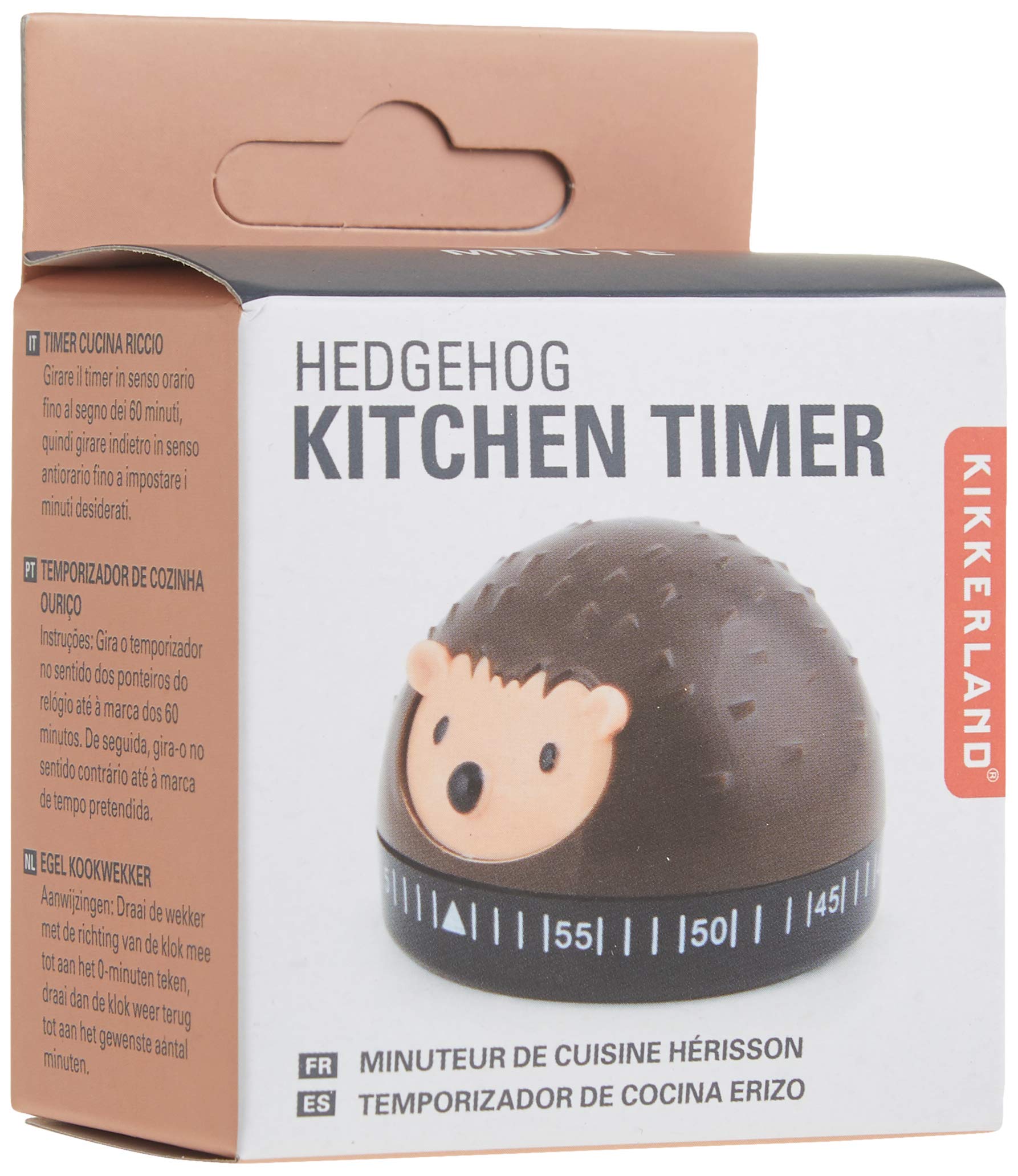 Kikkerland Hedgehog 60-Minute Kitchen Timer - Brown Mechanical Egg Timer for Baking, Cooking, and Classroom Use