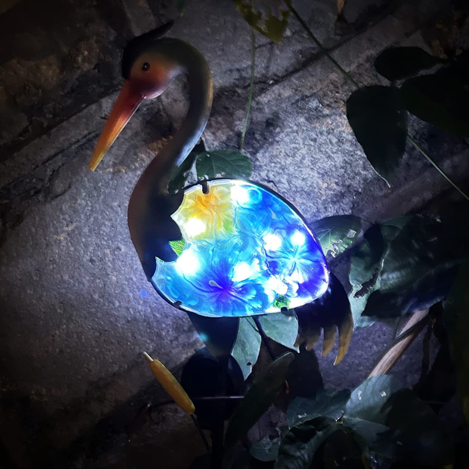 Heron Solar Garden Lights - Hand-Painted Glass Solar Stake Lights for Outdoor Decor | Solar-Powered Lawn Ornaments & Yard Art for Patio, Garden, Pathway, and Porch Lighting | Weather-Resistant Landscape Lighting for Nighttime Ambiance