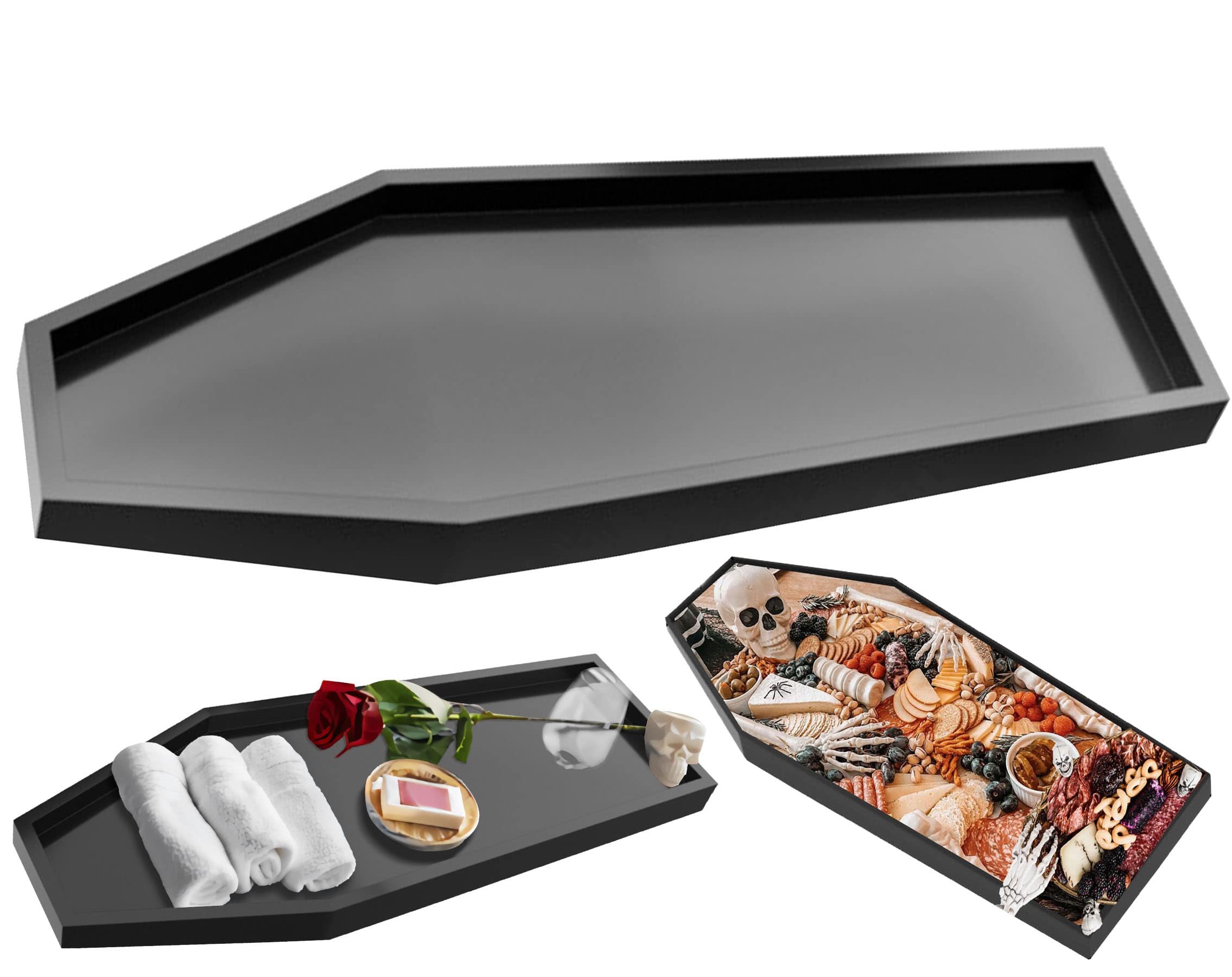 Large Halloween Coffin Charcuterie Board - Gothic Kitchen Accessories & Bath Tray - Waterproof Painted Wood with Raised Edge (32x12.8x1.2 inches) - Perfect for Spooky Parties, Gothic Home Decor, and Bathroom Storage