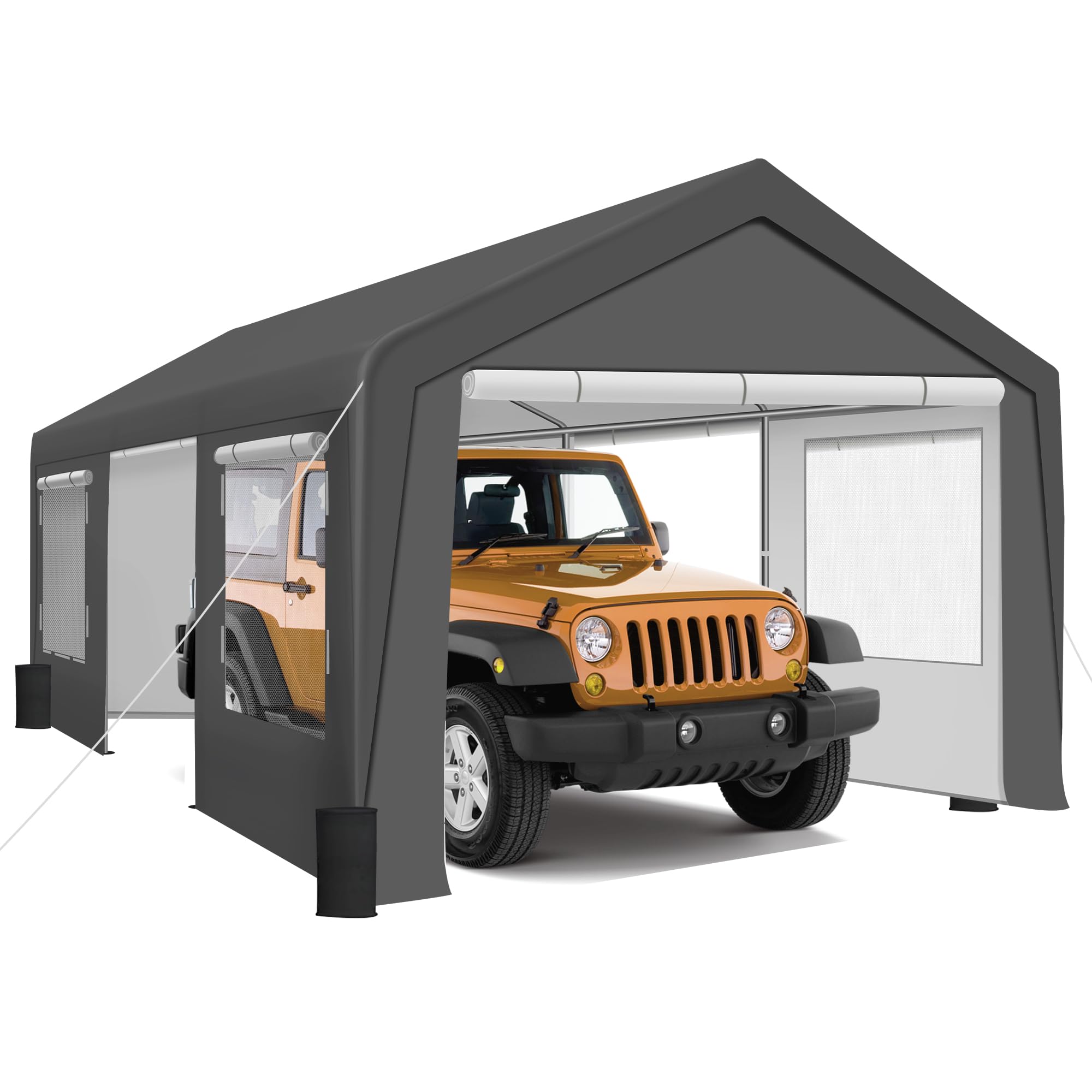 Upgraded 11.5'x19.5' Heavy Duty Carport Canopy - Extra Large Outdoor Shelter with Roll-Up Ventilated Windows & Side Doors | Portable Garage for Cars, Boats, Trucks, Motorcycles | Perfect for Outdoor Events, Parties & Vehicle Protection (Gray)