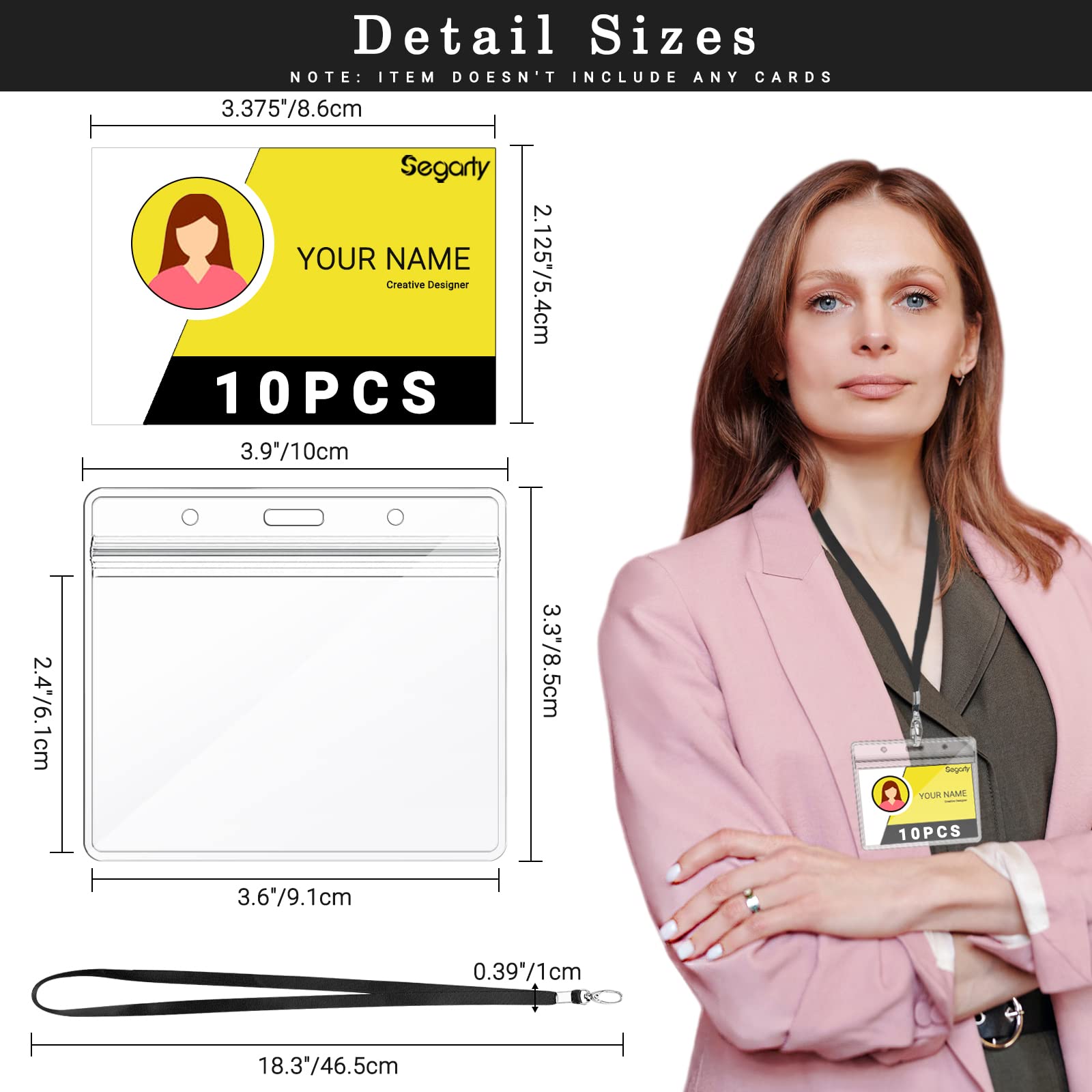 Segarty 10 Pack ID Lanyards with Clear Badge Holder - for Office, School & Business Use