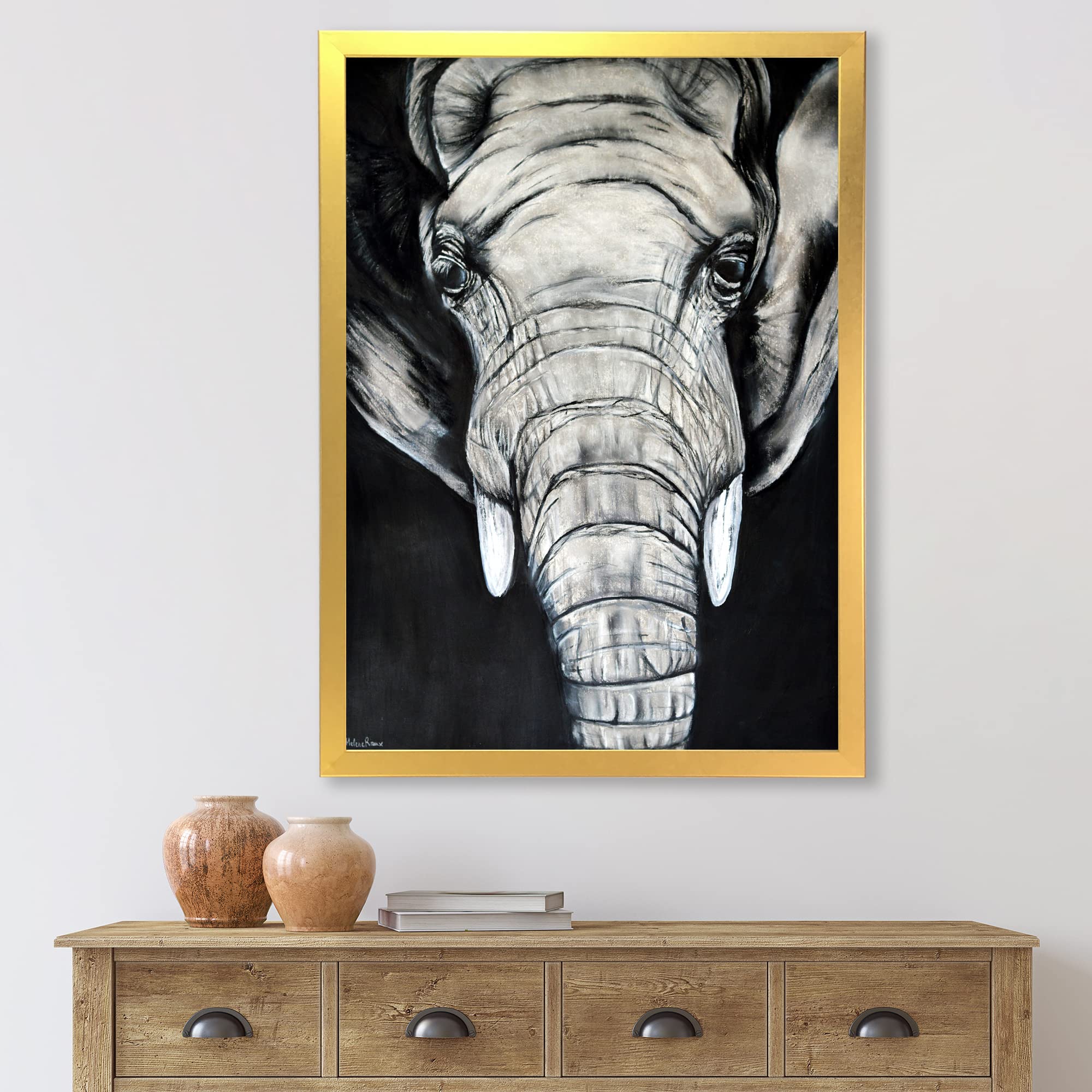 African Elephant Portrait Framed Wall Art - Rustic Farmhouse Decor for Living Room, Bedroom & Office