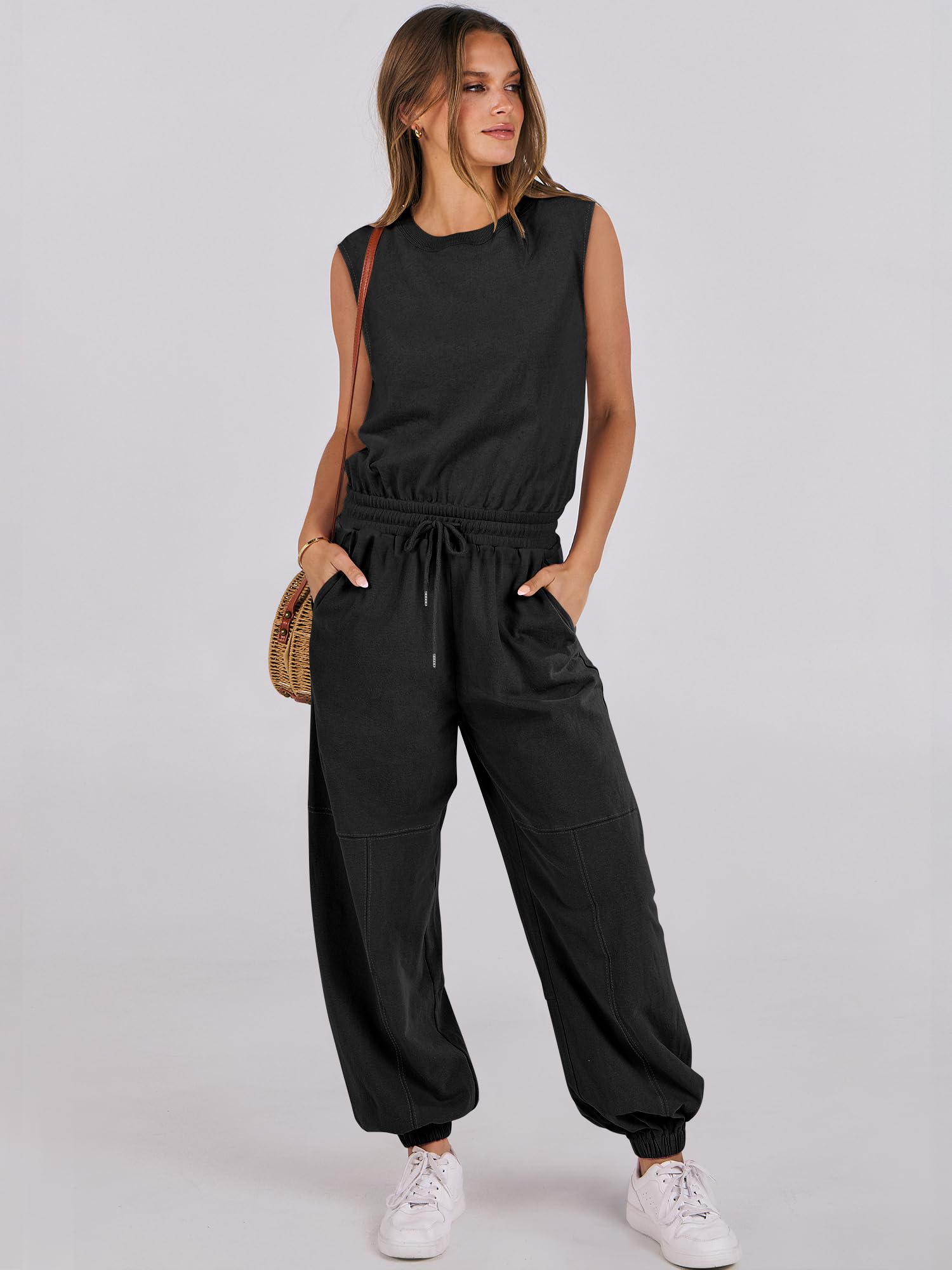 ANRABESS Women's Sleeveless Jumpsuit - Summer Casual Romper with Pockets | One Piece Outfit for Workout, Lounge & Outdoor Activities | 2025 Trendy Fashion