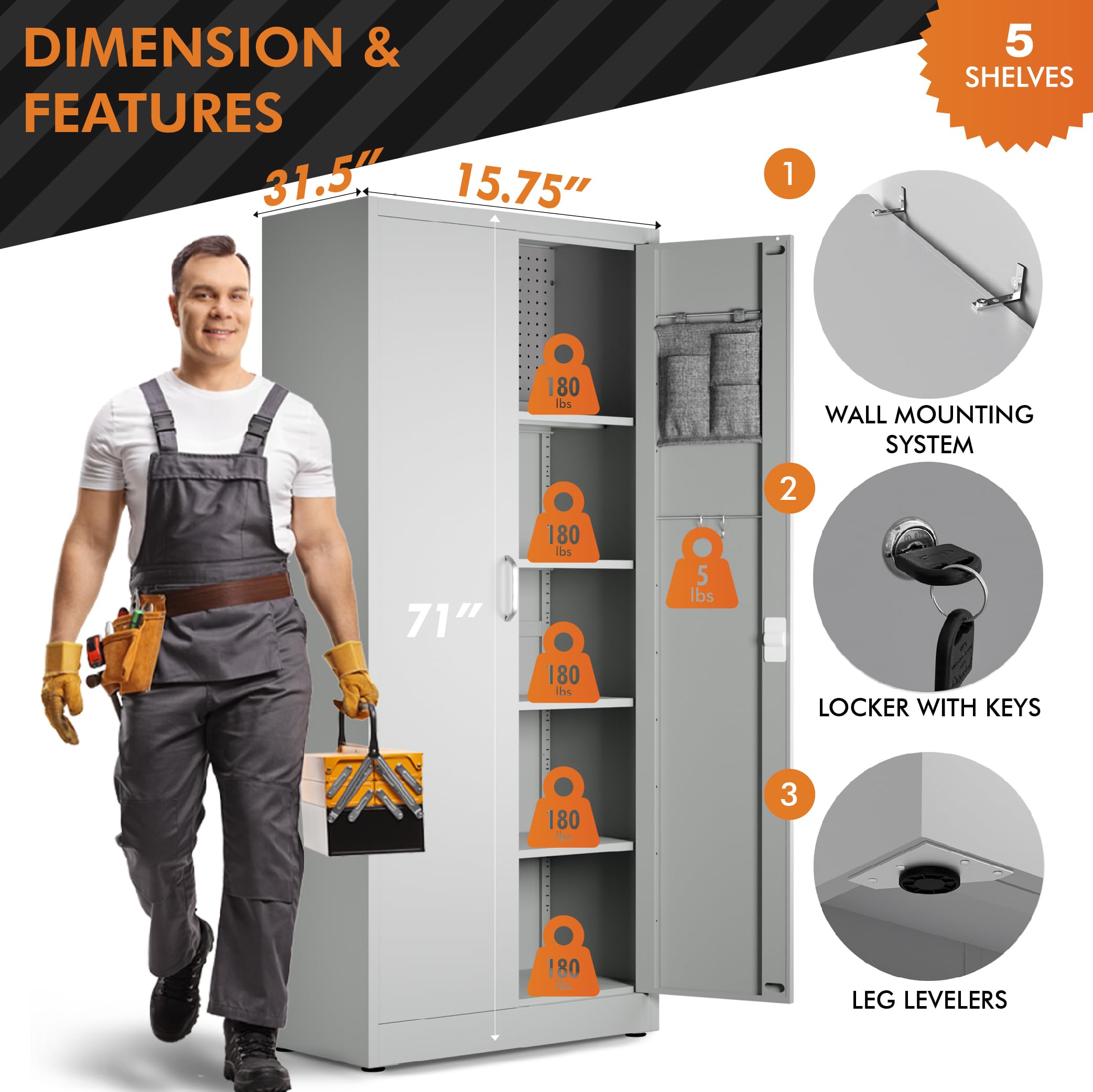 Heavy Duty Locking Metal Storage Cabinet - 71