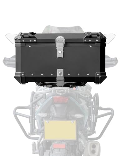 100L Waterproof Aluminum Motorcycle Top Case - Universal Motorcycle Luggage Trunk with Bracket Base Plate for Helmet & Storage | Durable Motorcycle Accessories for Touring, Commuting & Road Trips (Black)
