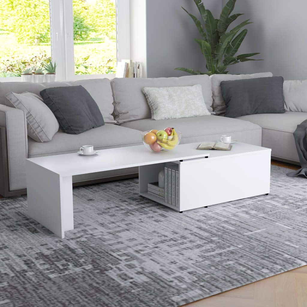 Modern White Expandable Coffee Table with Storage Shelf - 59.1