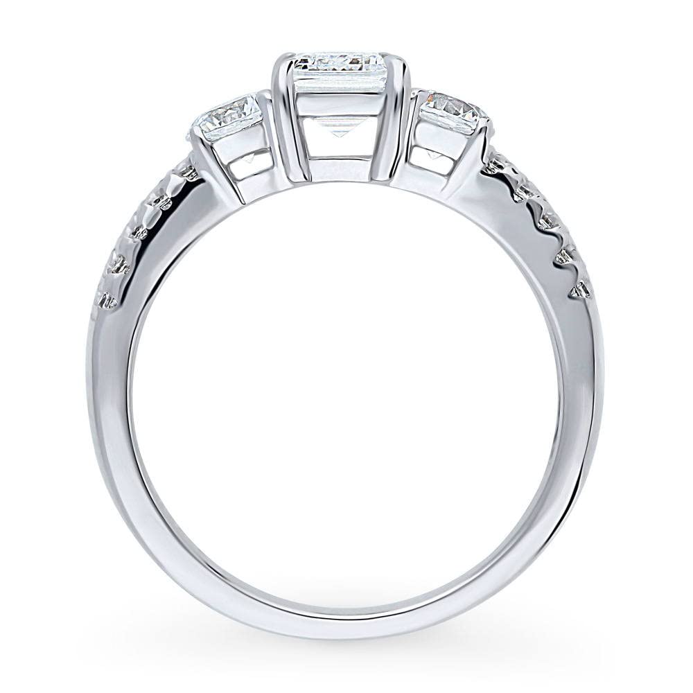 BERRICLE Sterling Silver 3-Stone Wedding & Engagement Ring - 1 Carat Emerald Cut Cubic Zirconia CZ Promise Ring for Women, Rhodium Plated (Size 4-10) - Perfect for Proposals, Anniversaries & Special Occasions