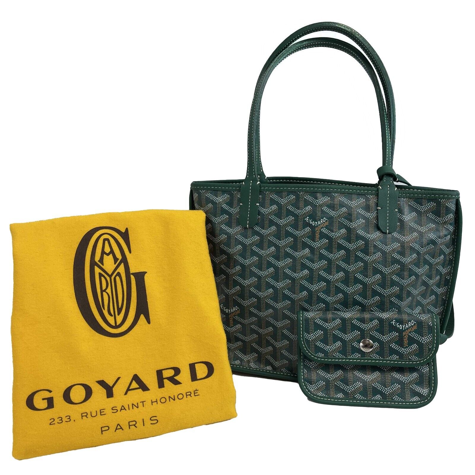 Goyard Goyardine Green Anjou Mini Reversible Tote Bag with Pouch - Stylish & Functional Handbag for Women, Perfect for Work, Travel, and Everyday Use