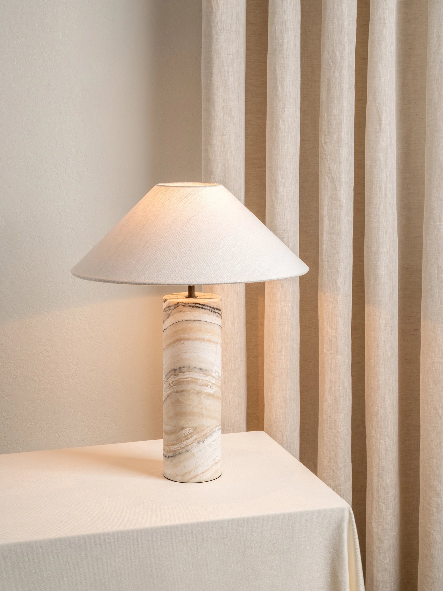 Barola White Onyx Cylinder Table Lamp - Modern Home & Office Decor, Bedroom Nightstand Lighting, Living Room Accent Light